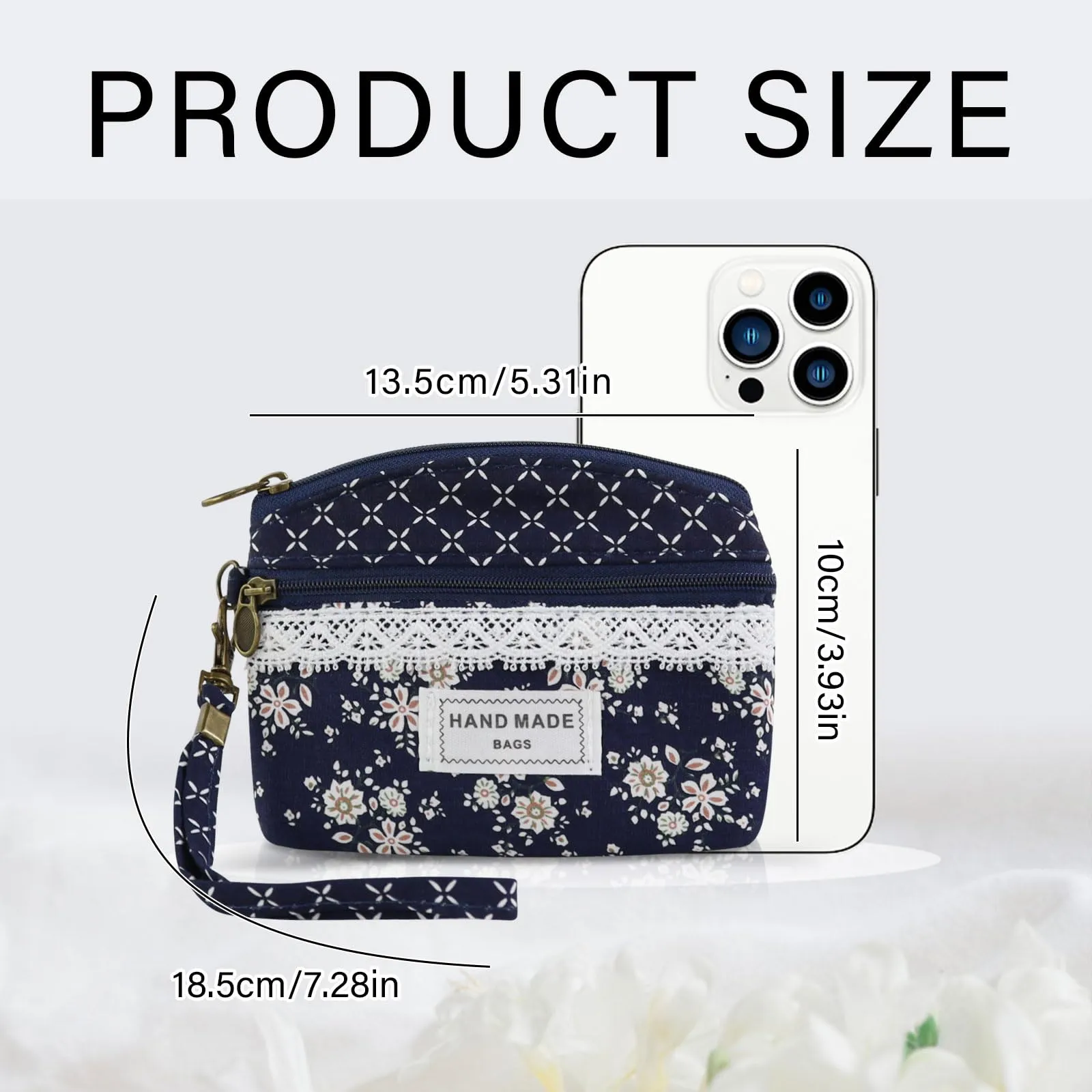 AfitLulu Portafoglio Donna Piccolo Mini Fiore con Chiusura Lampo e Cordino da Polso, Blu-A - immagine 2