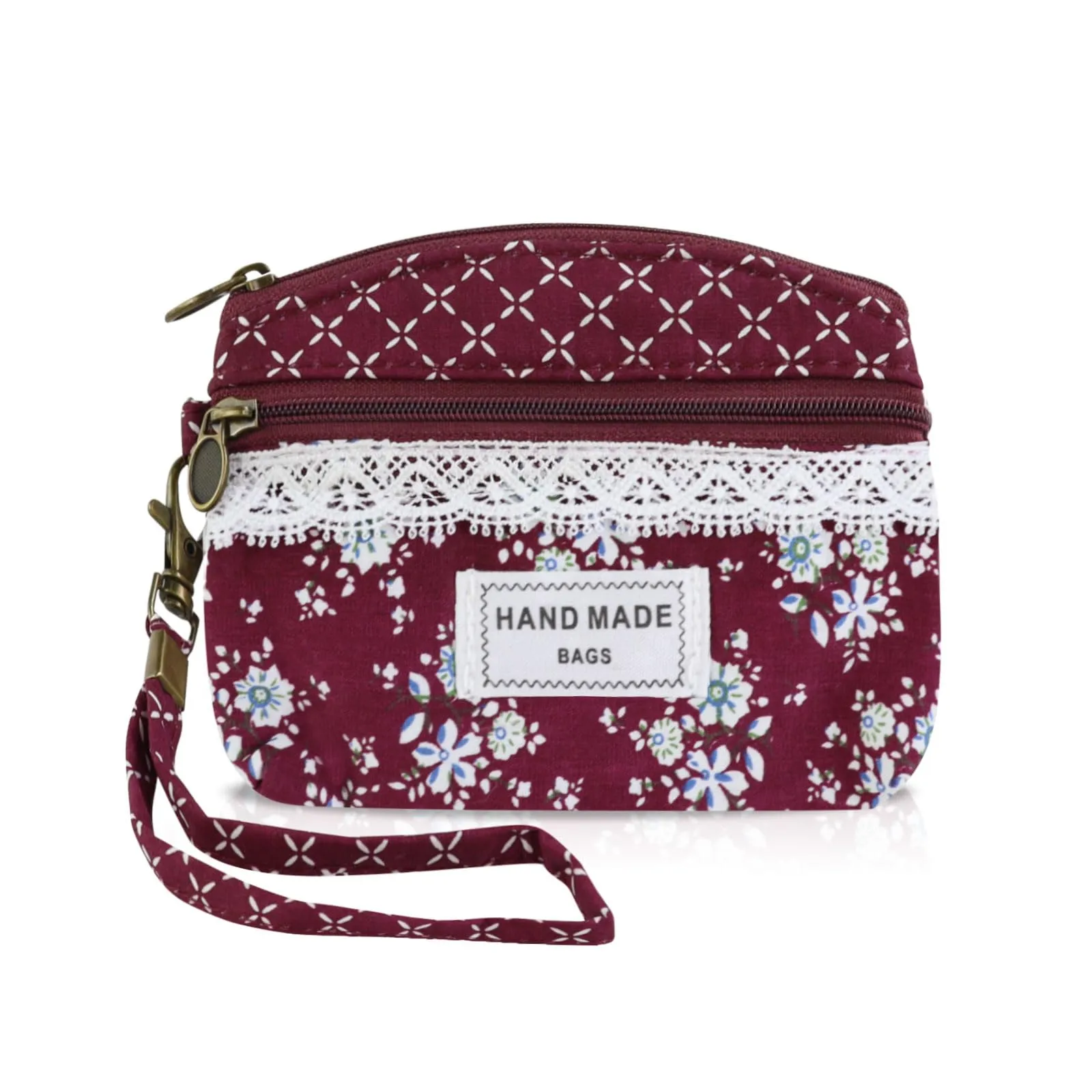 AfitLulu Portafoglio Donna Piccolo, Mini Portamonete Floreale con Chiusura Lampo e Cordino da Polso, Rosso-A - immagine 1