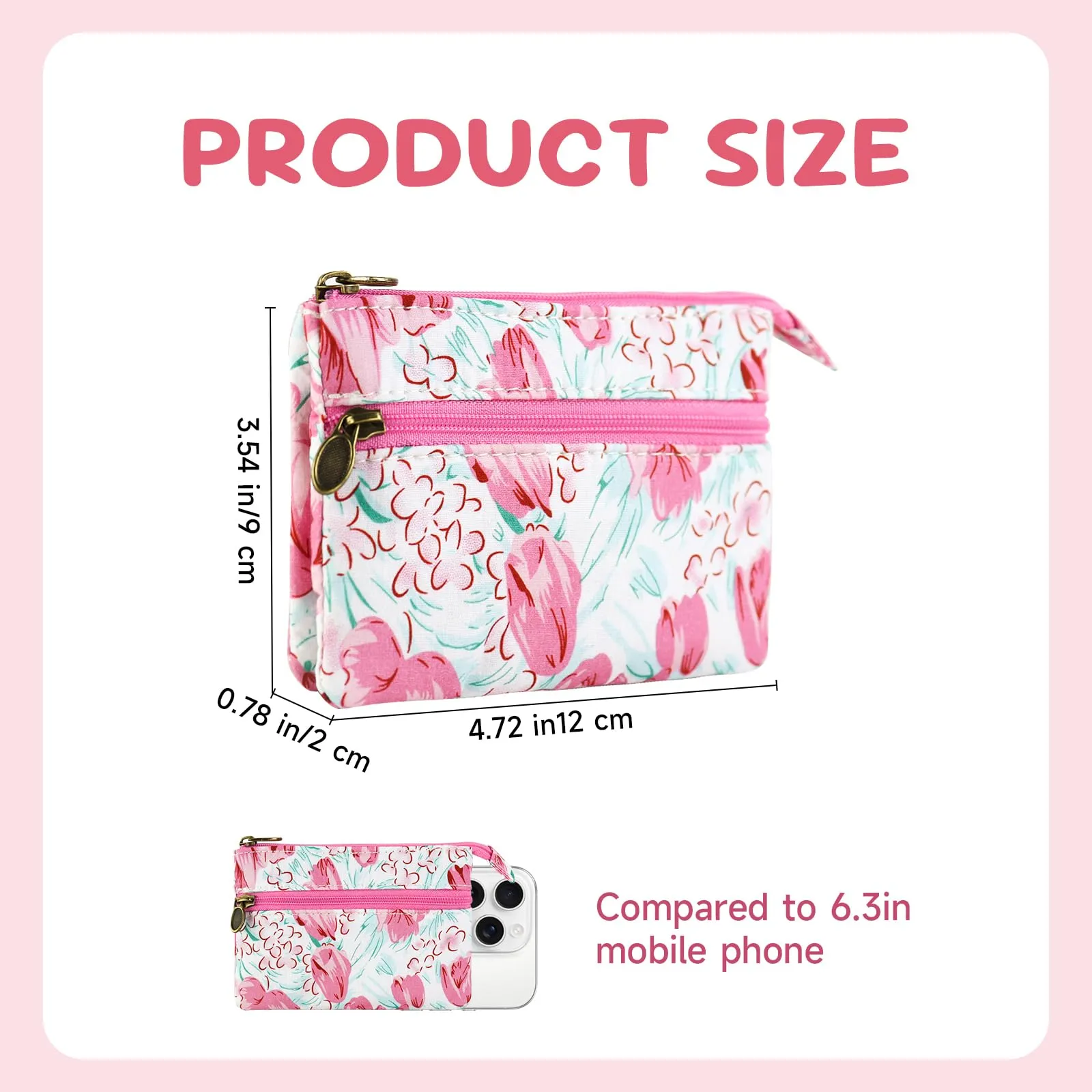 AfitLulu Portafoglio Donna Piccolo, Mini Portamonete con Chiusura Lampo e Ricamo Floreale, Tulipano-Rosa - immagine 2