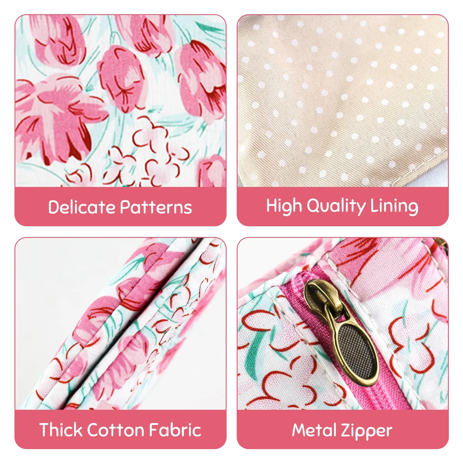 AfitLulu Portafoglio Donna Piccolo, Mini Portamonete con Chiusura Lampo e Ricamo Floreale, Tulipano-Rosa - immagine 4