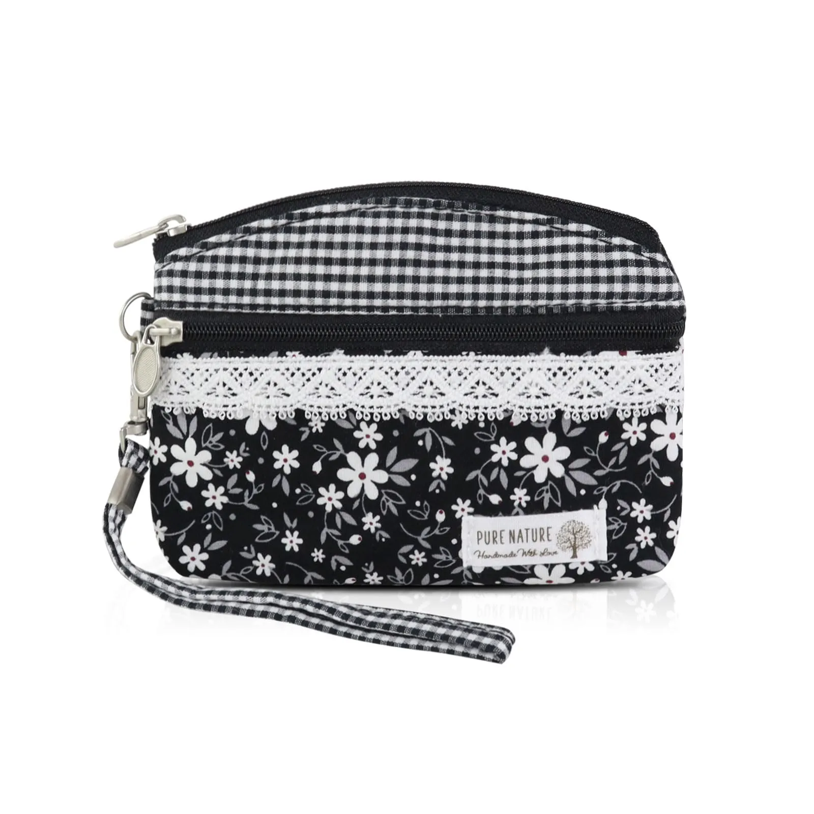 AfitLulu Piccolo Portafoglio da Donna in Tela Stile Bohémien, 2 Tasche con Chiusura Lampo, Nero-a, 13*10 cm - immagine 1