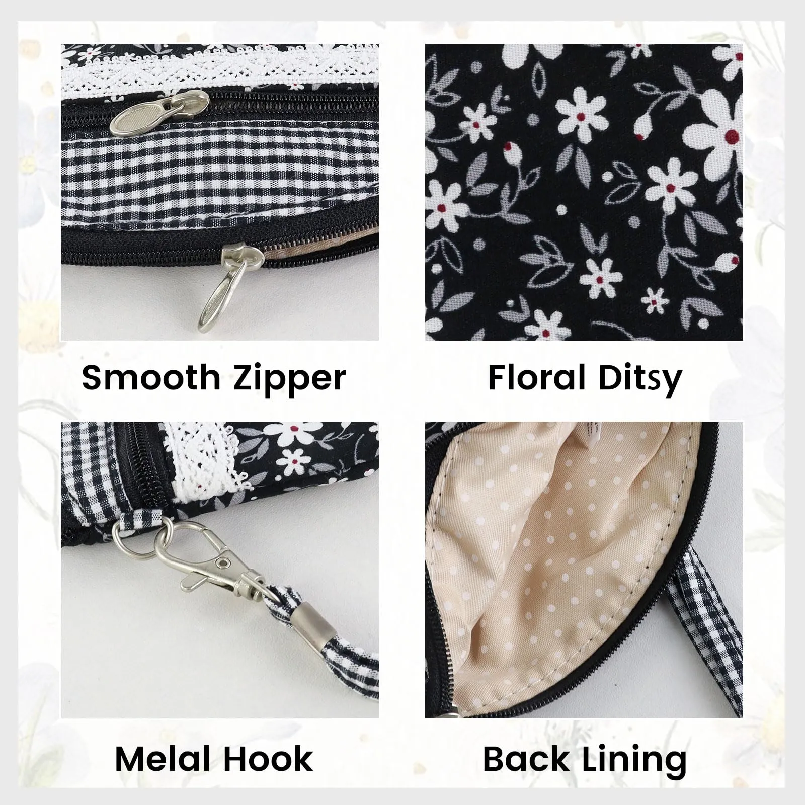 AfitLulu Piccolo Portafoglio da Donna in Tela Stile Bohémien, 2 Tasche con Chiusura Lampo, Nero-a, 13*10 cm - immagine 3