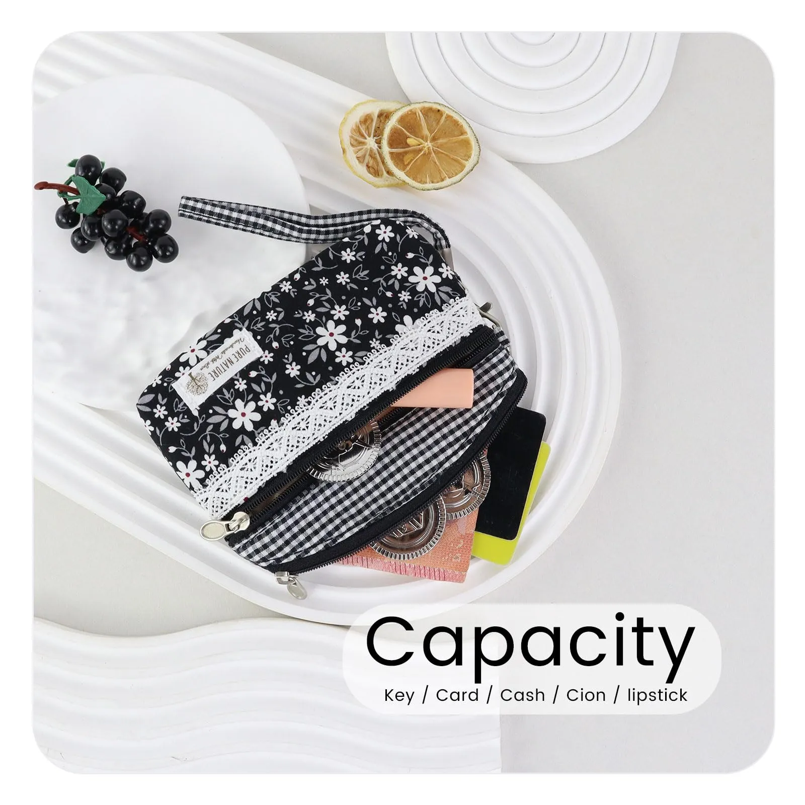 AfitLulu Piccolo Portafoglio da Donna in Tela Stile Bohémien, 2 Tasche con Chiusura Lampo, Nero-a, 13*10 cm - immagine 4