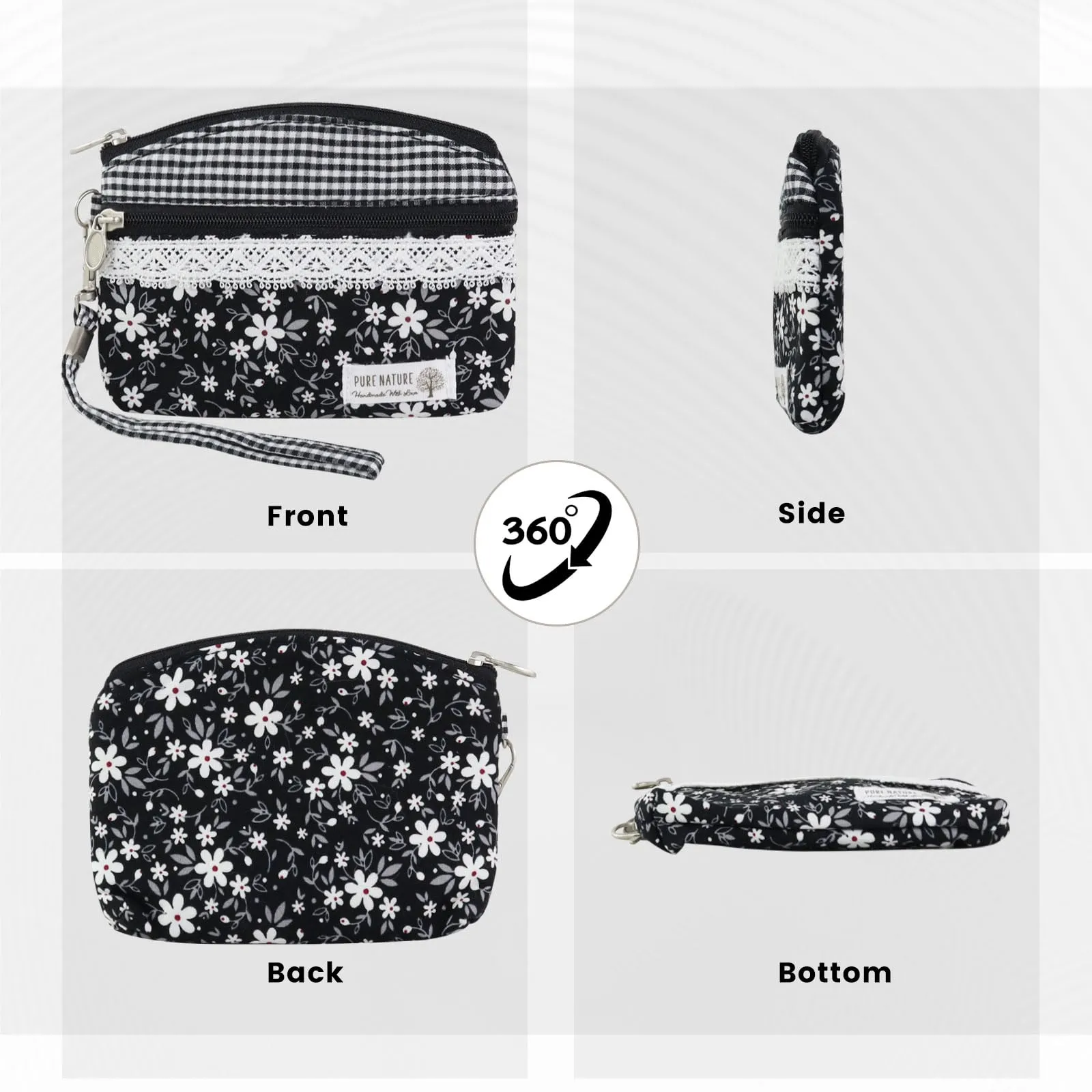 AfitLulu Piccolo Portafoglio da Donna in Tela Stile Bohémien, 2 Tasche con Chiusura Lampo, Nero-a, 13*10 cm - immagine 5