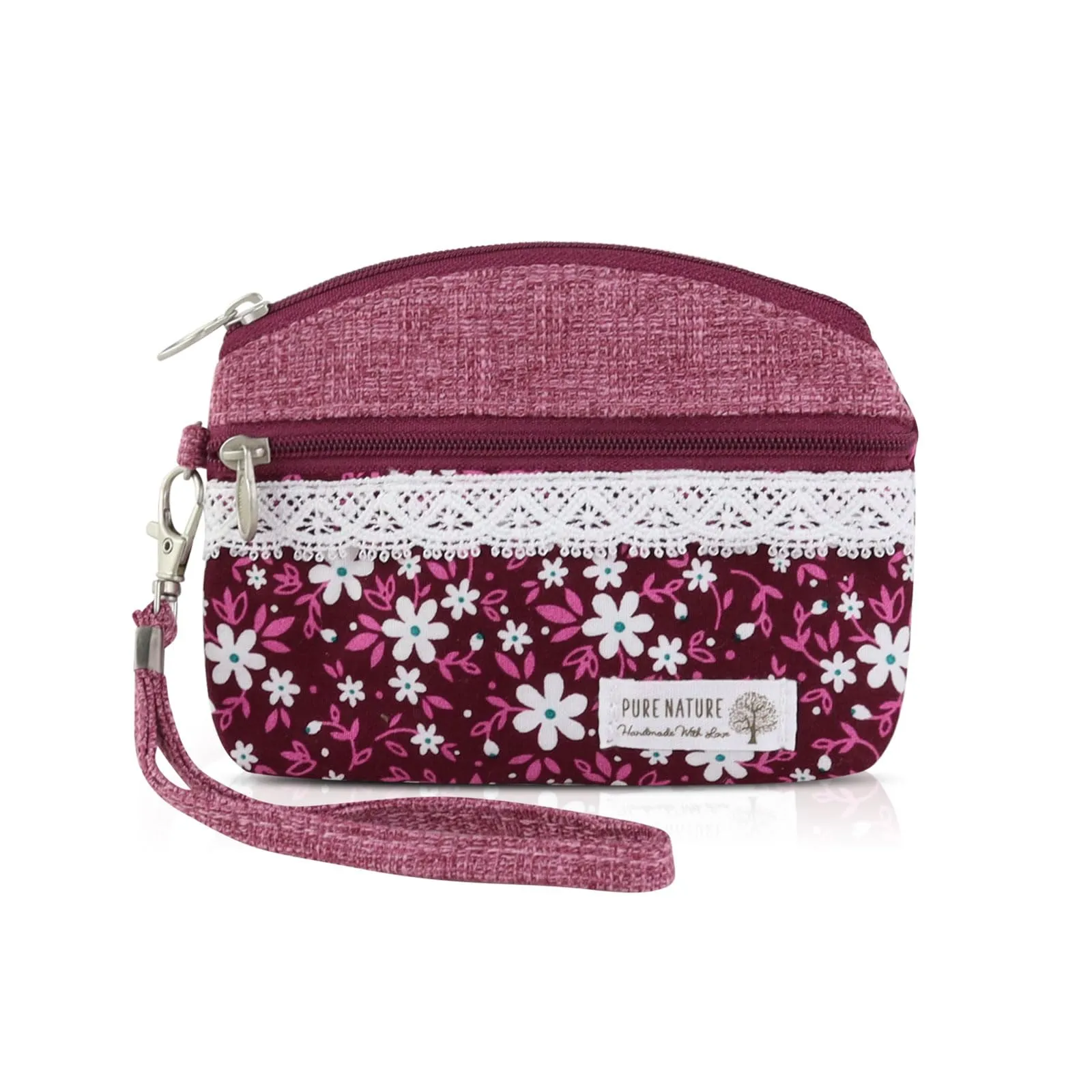 AfitLulu Piccolo Portafoglio da Donna in Tela, Stile Bohémien con Chiusura Lampo, Rosso-B., 13x10 cm - immagine 1