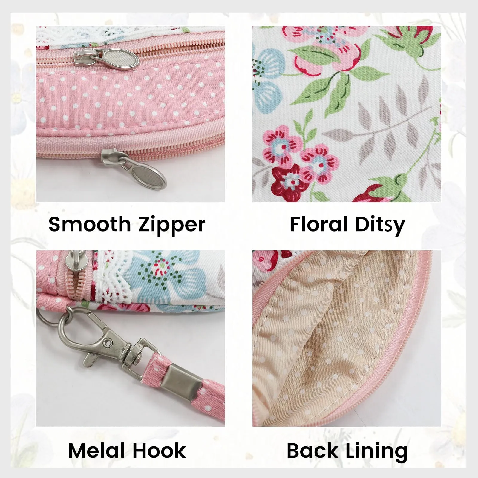 AfitLulu Piccolo Portafoglio da Donna in Tela, Stile Bohémien, 2 Strati con Chiusura Lampo, Rosa-a, 13x10 cm - immagine 3