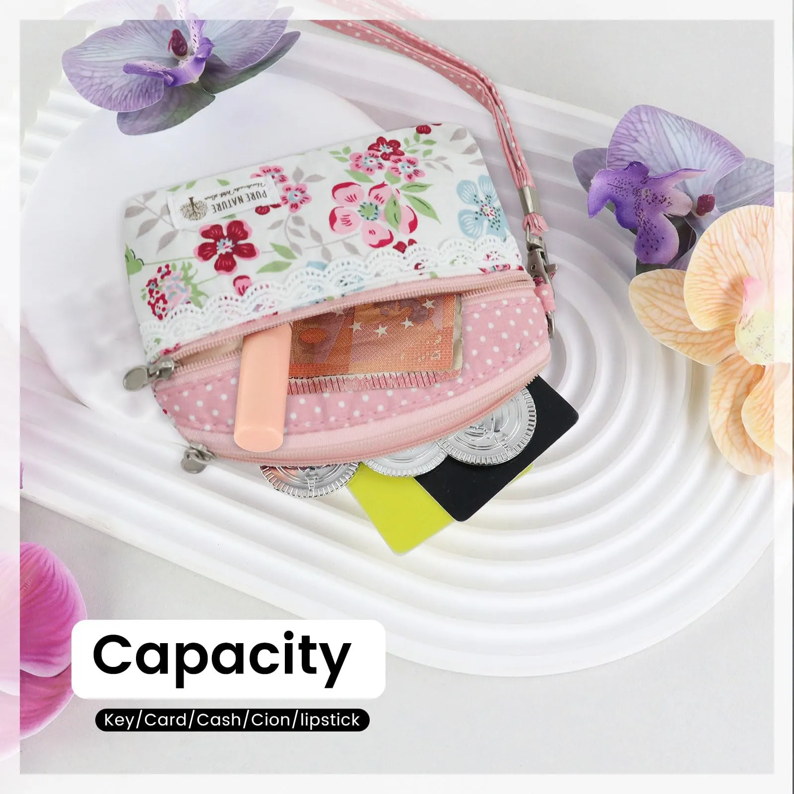 AfitLulu Piccolo Portafoglio da Donna in Tela, Stile Bohémien, 2 Strati con Chiusura Lampo, Rosa-a, 13x10 cm - immagine 4