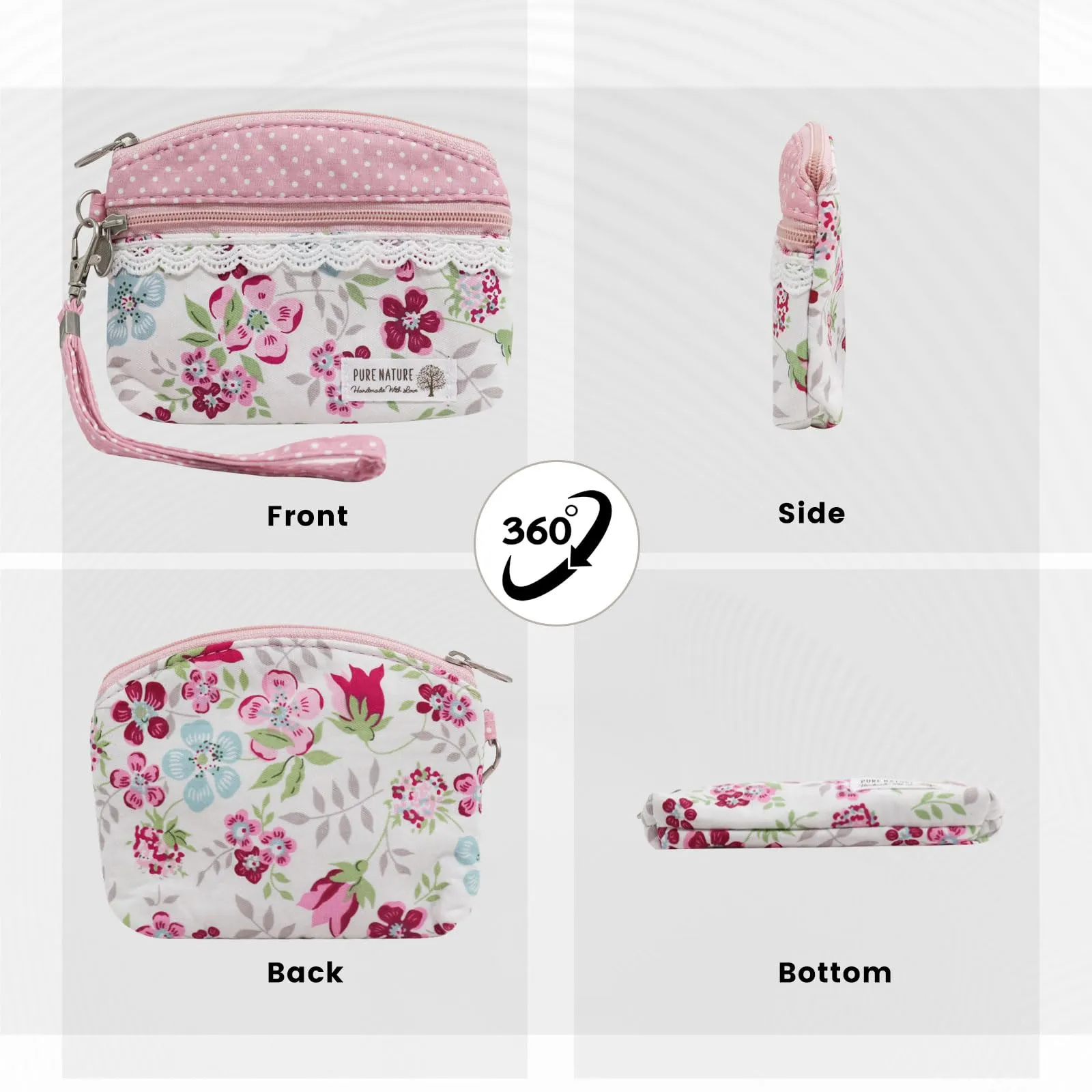 AfitLulu Piccolo Portafoglio da Donna in Tela, Stile Bohémien, 2 Strati con Chiusura Lampo, Rosa-a, 13x10 cm - immagine 5