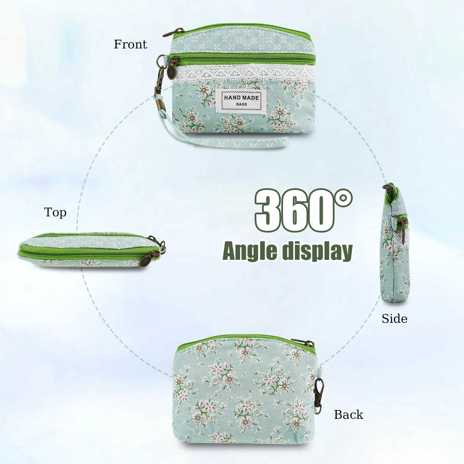 AfitLulu Piccolo Portafoglio da Donna in Tela, Stile Bohémien, Verde-A, 13x10 cm - immagine 5