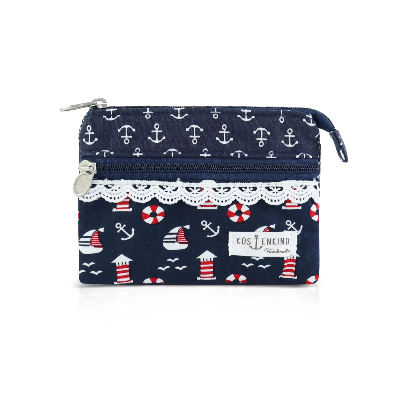 AfitLulu Portafoglio in Tela da Donna, Stile Bohémien con Tasche con Zip, Motivo Barca a Vela, 13x10x1cm - immagine 1