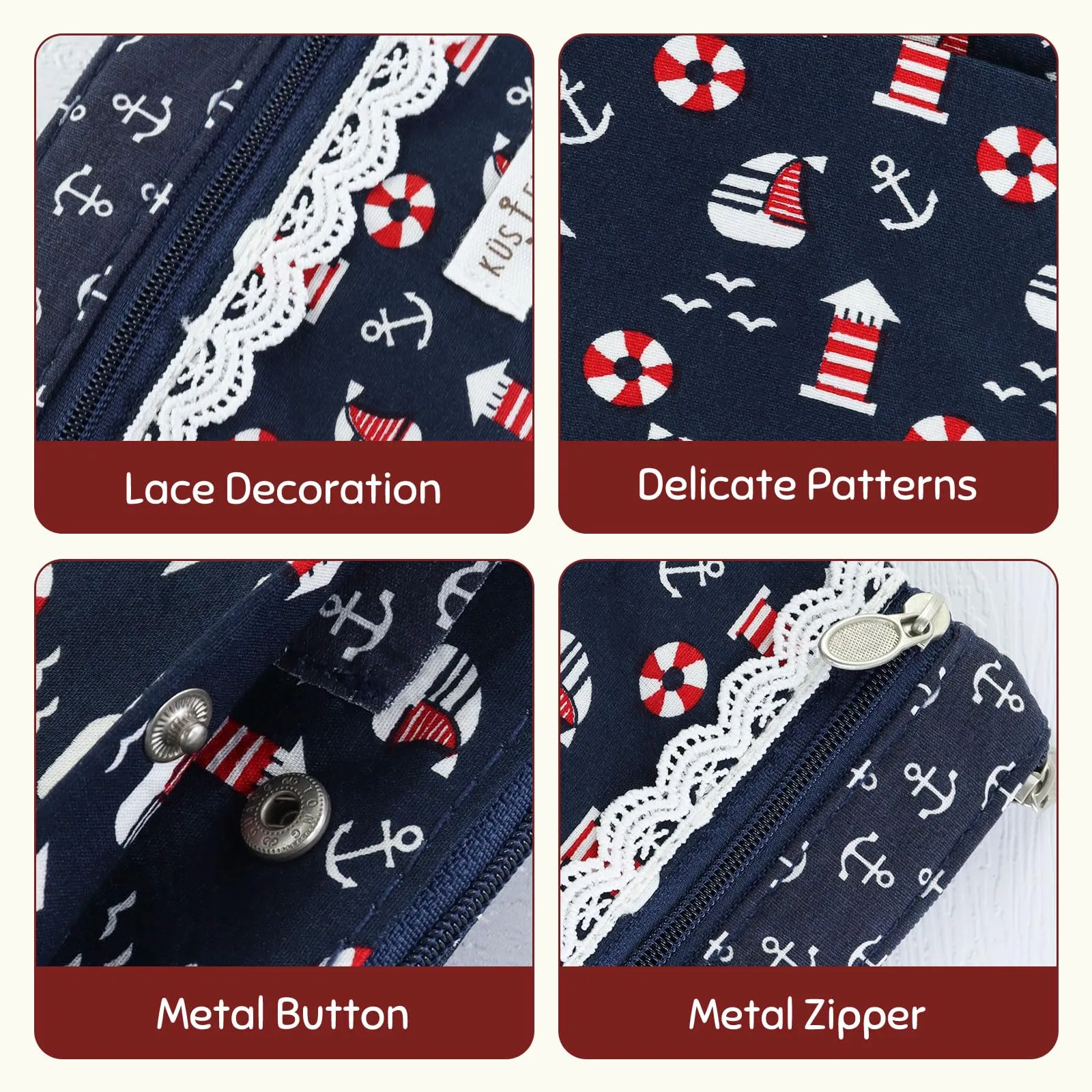 AfitLulu Portafoglio in Tela da Donna, Stile Bohémien con Tasche con Zip, Motivo Barca a Vela, 13x10x1cm - immagine 3