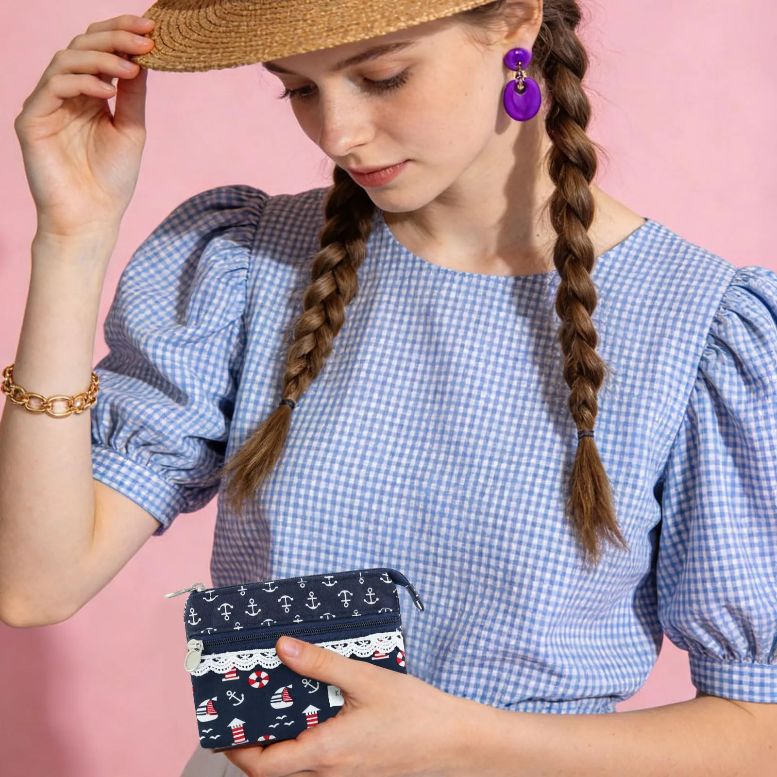 AfitLulu Portafoglio in Tela da Donna, Stile Bohémien con Tasche con Zip, Motivo Barca a Vela, 13x10x1cm - immagine 6