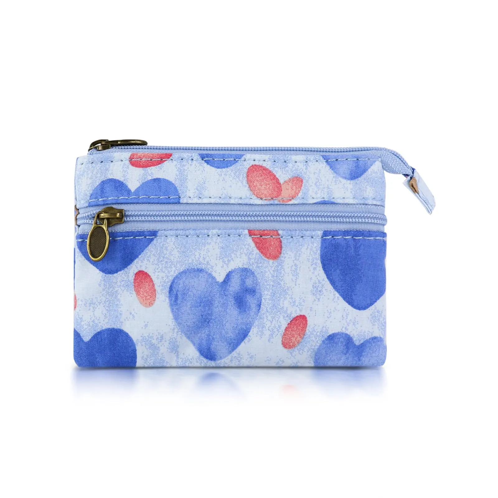 AfitLulu Portafoglio Donna Piccolo in Tela con Ricamo, Mini Portamonete con 4 Tasche e Chiusura Lampo (Cuore-Blu) - immagine 1