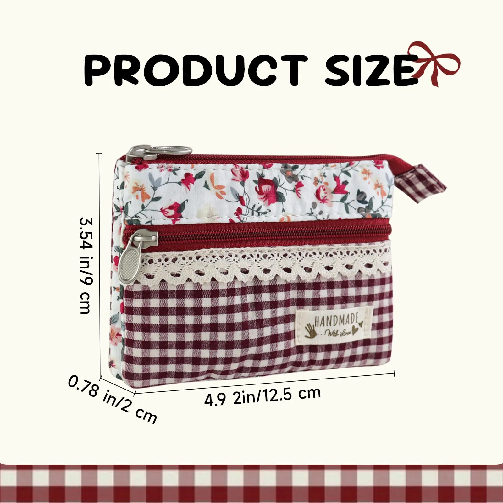 AfitLulu Portafoglio Donna Piccolo Mini Fiore, Portamonete con 5 Tasche, Chiusura a Zip e Bottoni a Pressione, Rosso-1 - immagine 2