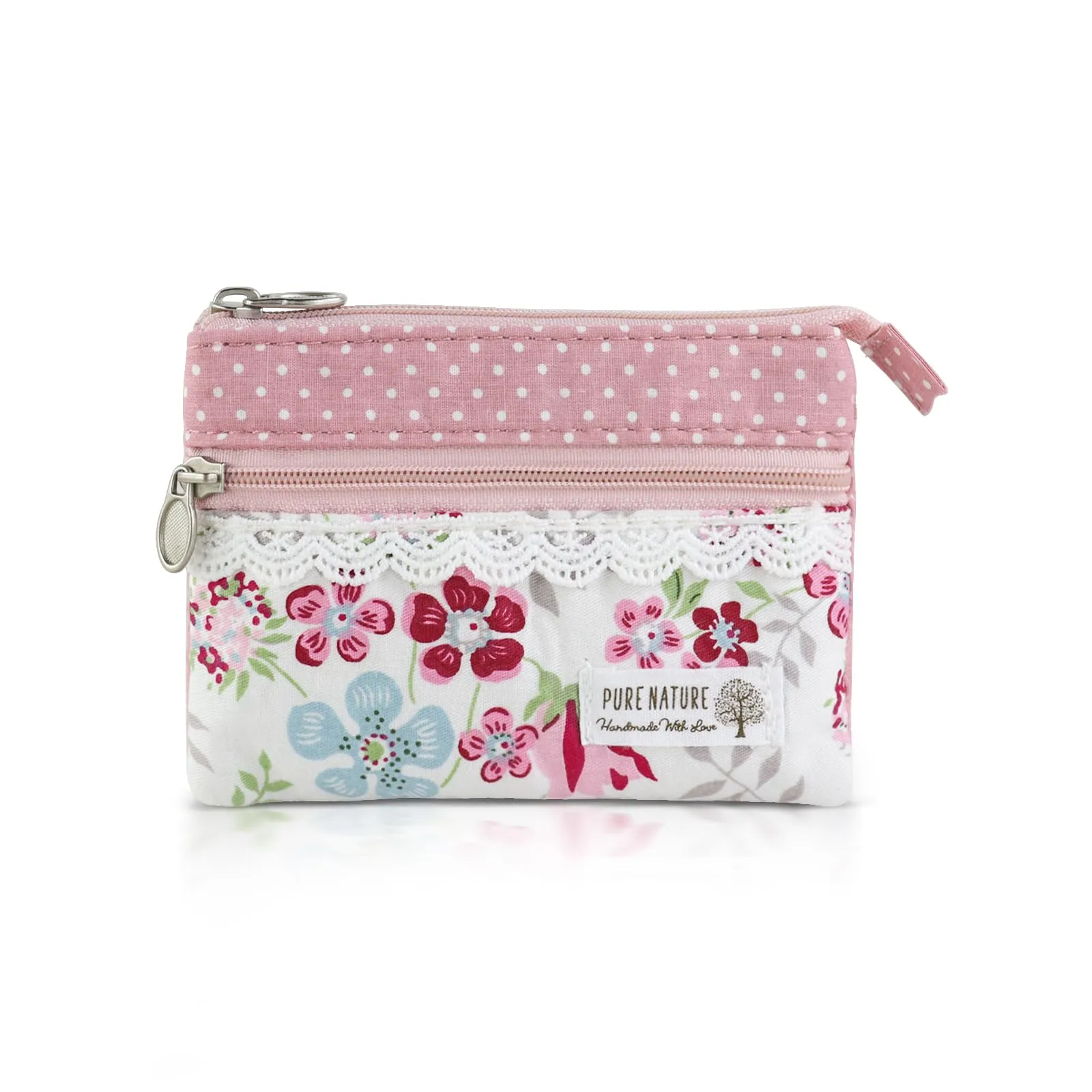 AfitLulu Portafoglio Donna Piccolo Floreale in Tela, Mini Portamonete con 5 Tasche, Zip e Bottoni a Pressione (Rosa-Bianco) - immagine 1