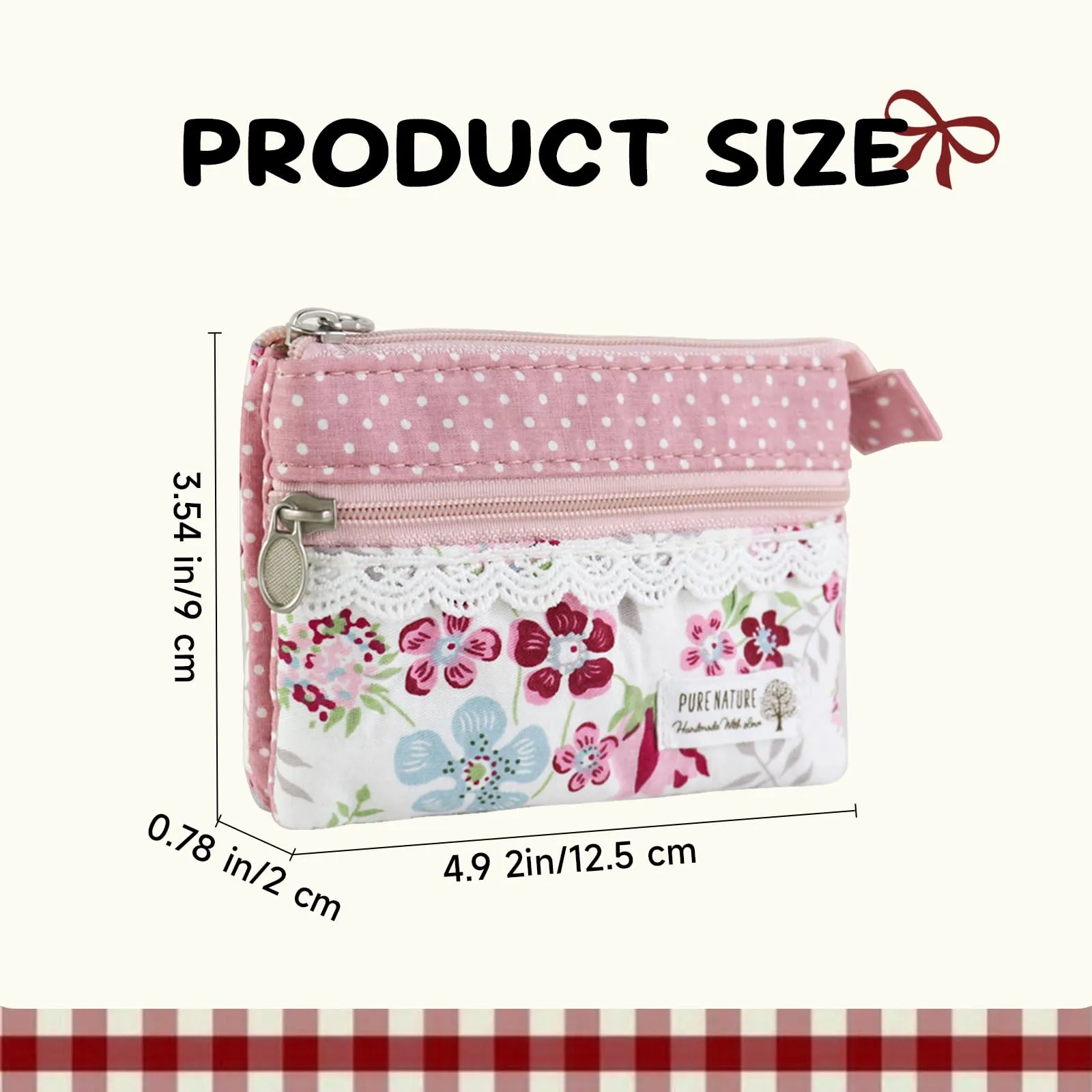 AfitLulu Portafoglio Donna Piccolo Floreale in Tela, Mini Portamonete con 5 Tasche, Zip e Bottoni a Pressione (Rosa-Bianco) - immagine 2