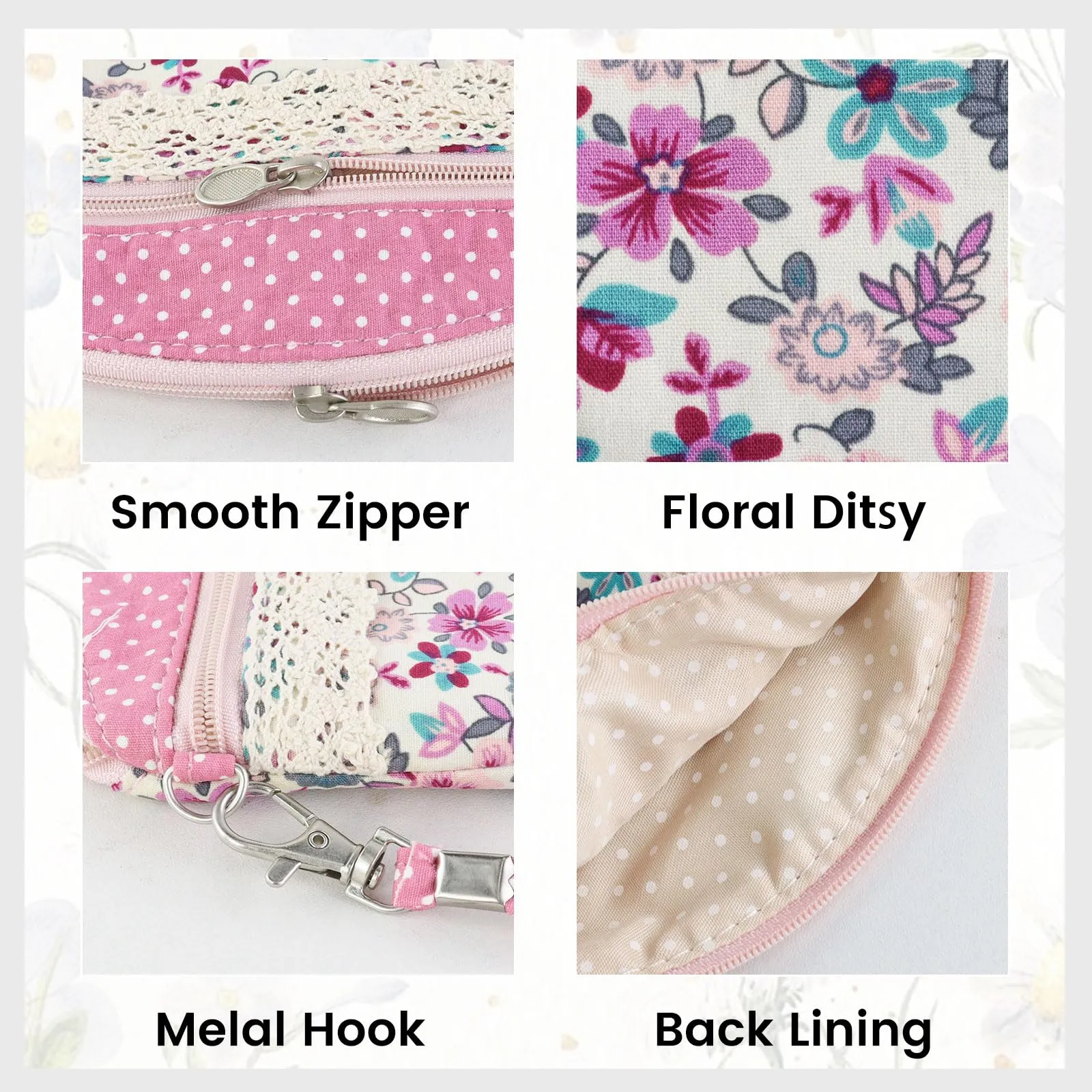 AfitLulu Piccolo Portafoglio da Donna in Tela, Stile Bohémien con Chiusura Lampo, Rosa-B., 13*10 cm - immagine 3