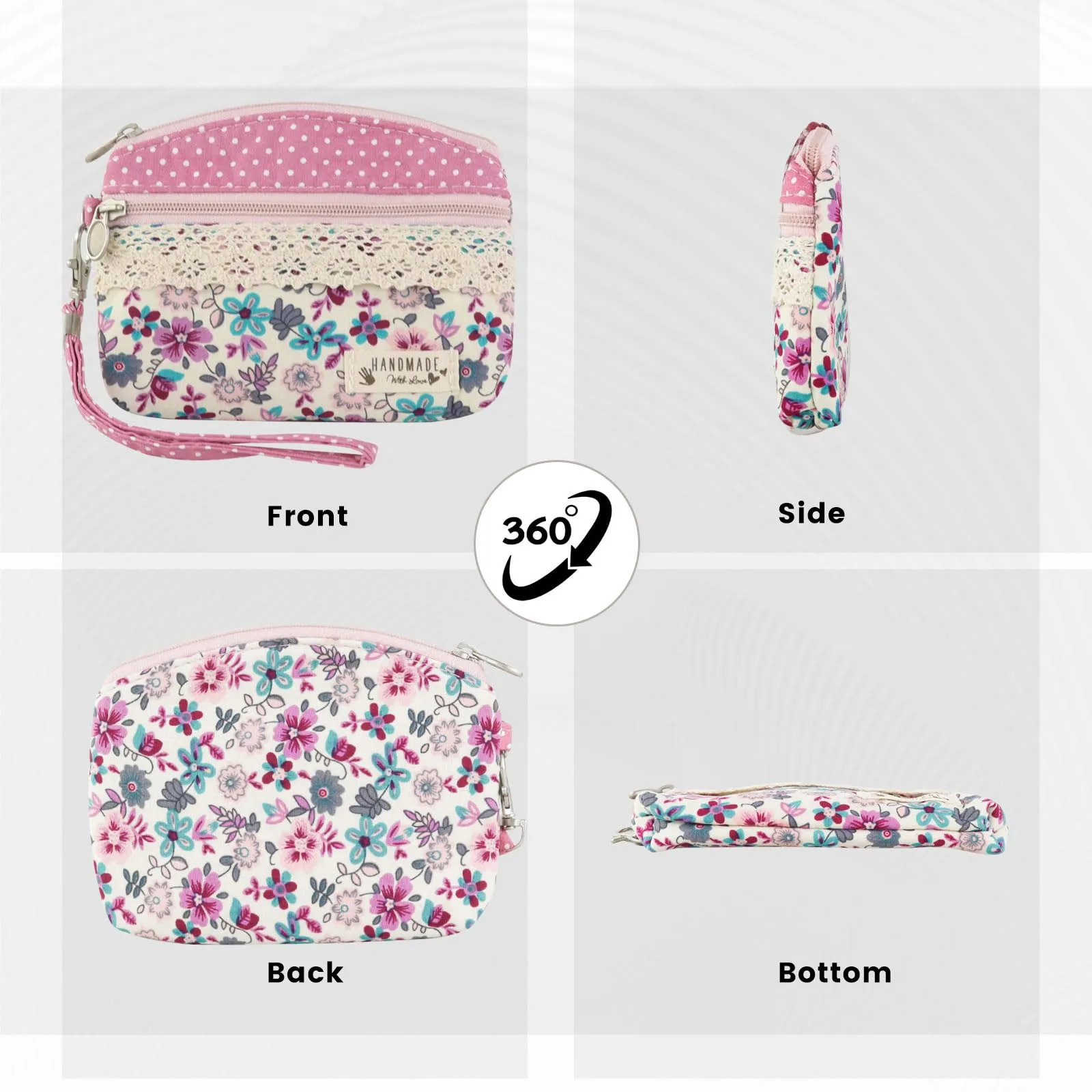 AfitLulu Piccolo Portafoglio da Donna in Tela, Stile Bohémien con Chiusura Lampo, Rosa-B., 13*10 cm - immagine 5