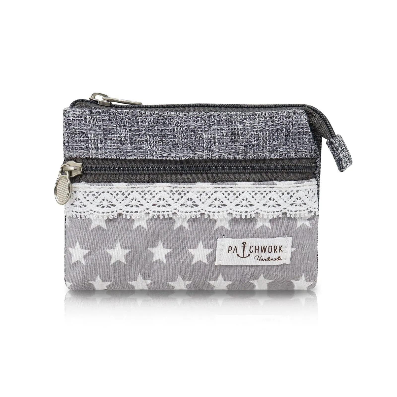 AfitLulu Piccolo Portafoglio da Donna in Tela, Stile Bohémien con Chiusura Lampo, Motivo Stelle, 13x10 cm - immagine 1