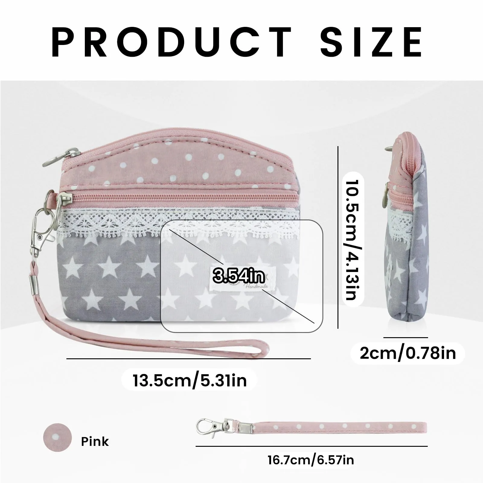 AfitLulu Piccolo Portafoglio da Donna in Tela, 2 Strati con Cerniera, Stile Bohémien, Stella Rosa, 13*10*1cm - immagine 2