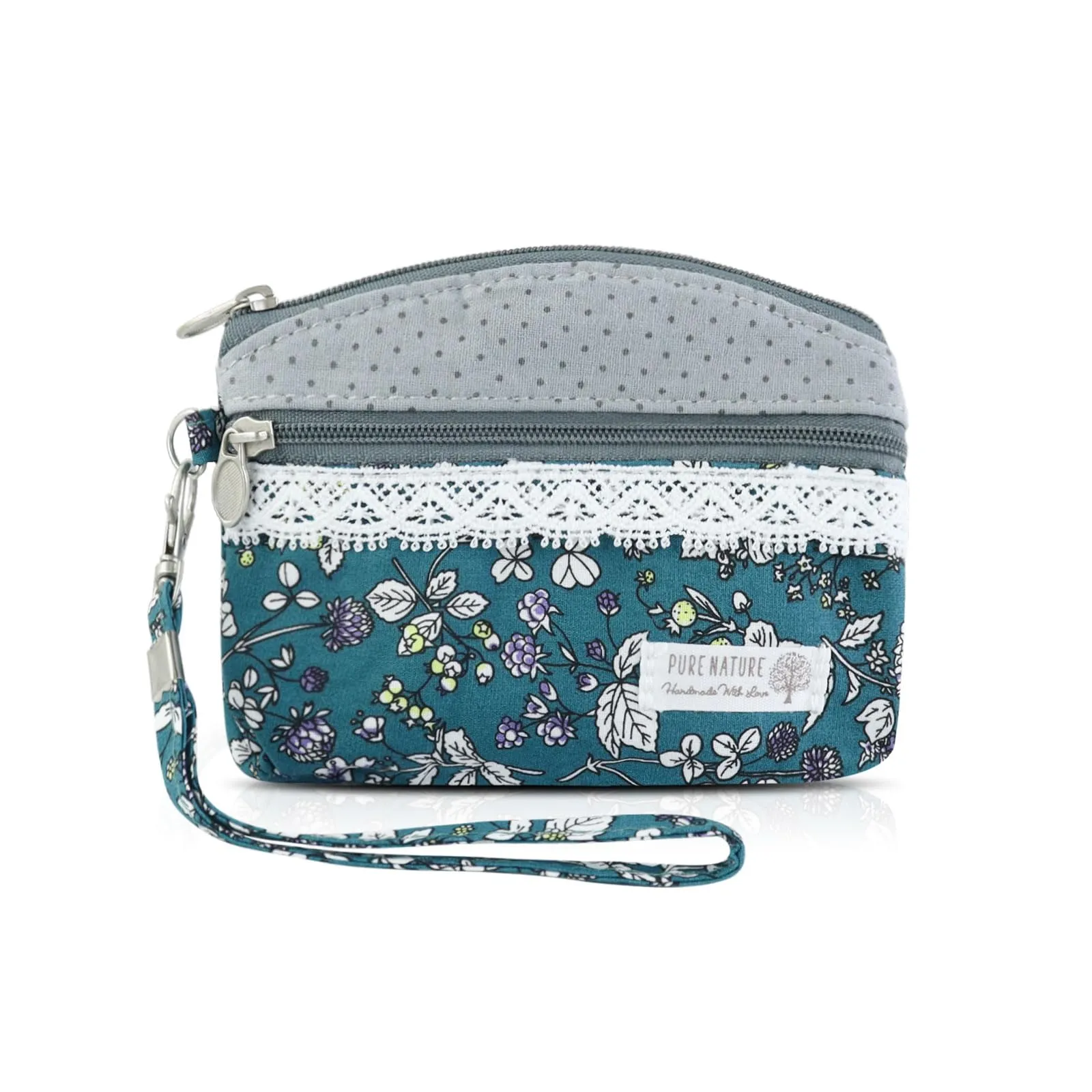 AfitLulu Piccolo portafoglio da donna in tela, 2 strati con cerniera, stile bohémien, Azzurro, 13x10x1cm - immagine 1