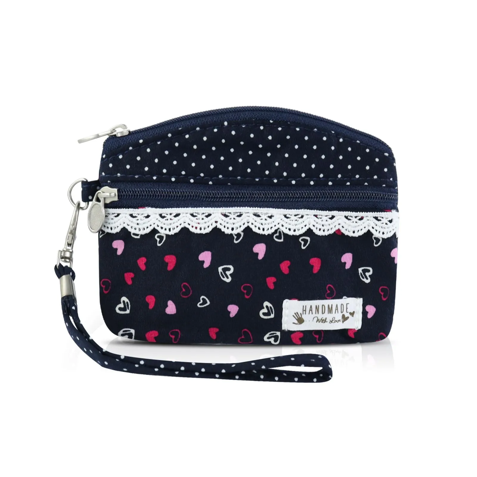 AfitLulu Portafoglio da Donna in Tela Stile Bohémien, 2 Strati con Cerniera, Cuore di Pesca 1, 13x10x1cm - immagine 1