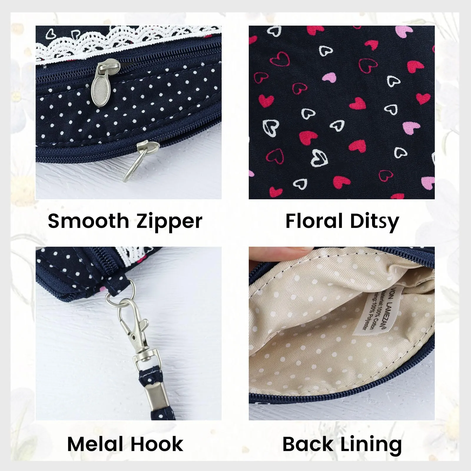 AfitLulu Portafoglio da Donna in Tela Stile Bohémien, 2 Strati con Cerniera, Cuore di Pesca 1, 13x10x1cm - immagine 3