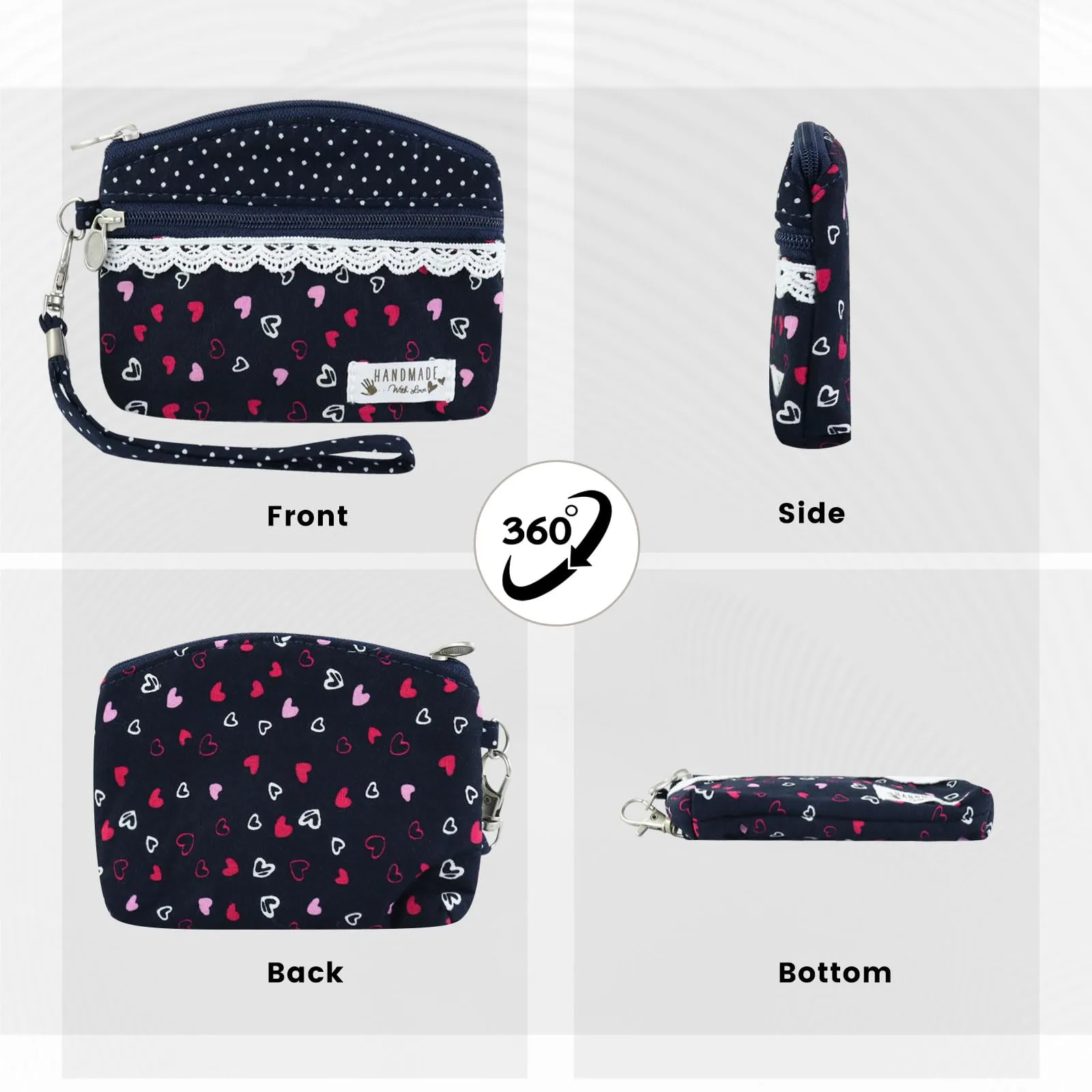 AfitLulu Portafoglio da Donna in Tela Stile Bohémien, 2 Strati con Cerniera, Cuore di Pesca 1, 13x10x1cm - immagine 5
