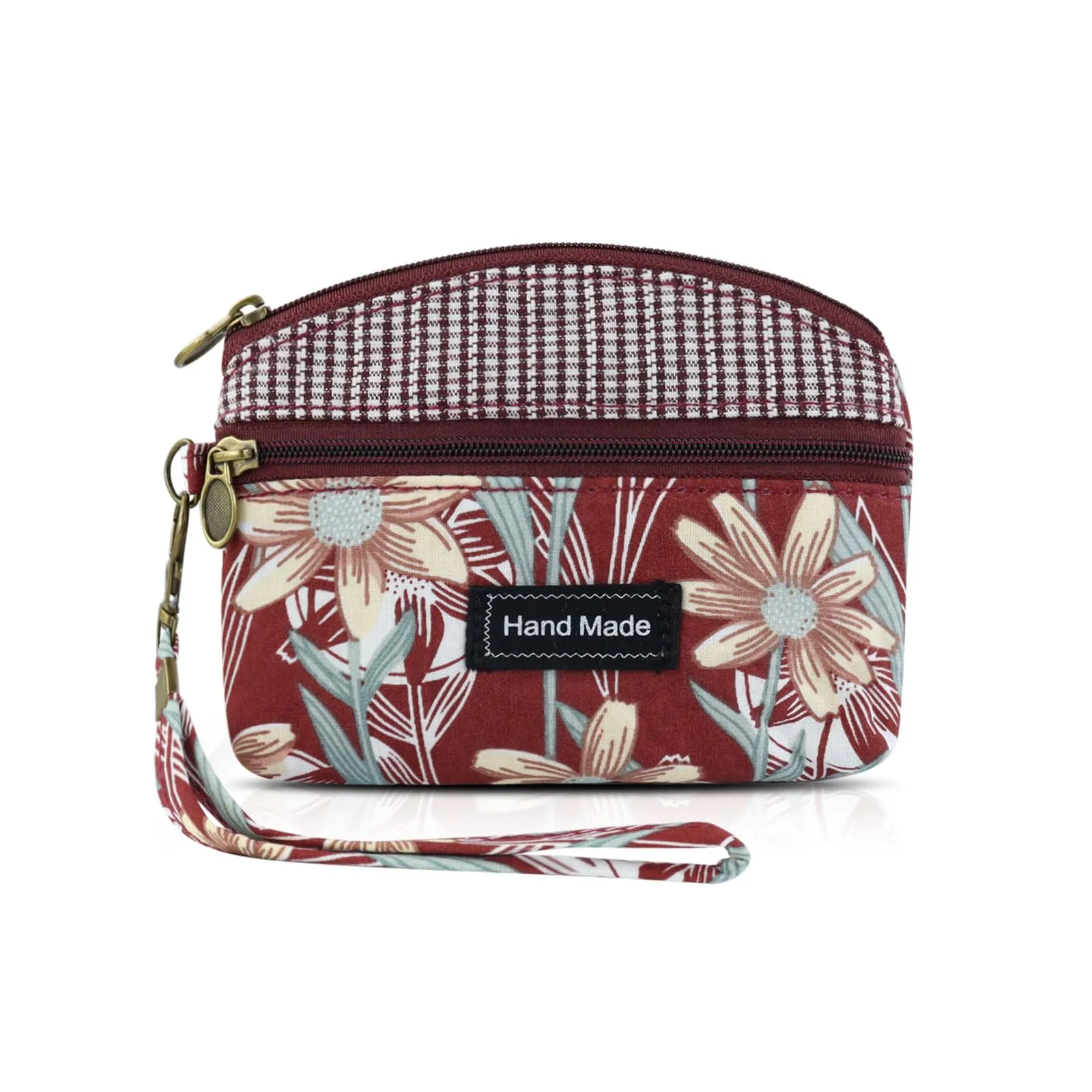 AfitLulu Portafoglio da donna in tela, 2 strati con cerniera, stile bohémien, rosso, 13*10*1cm - immagine 1