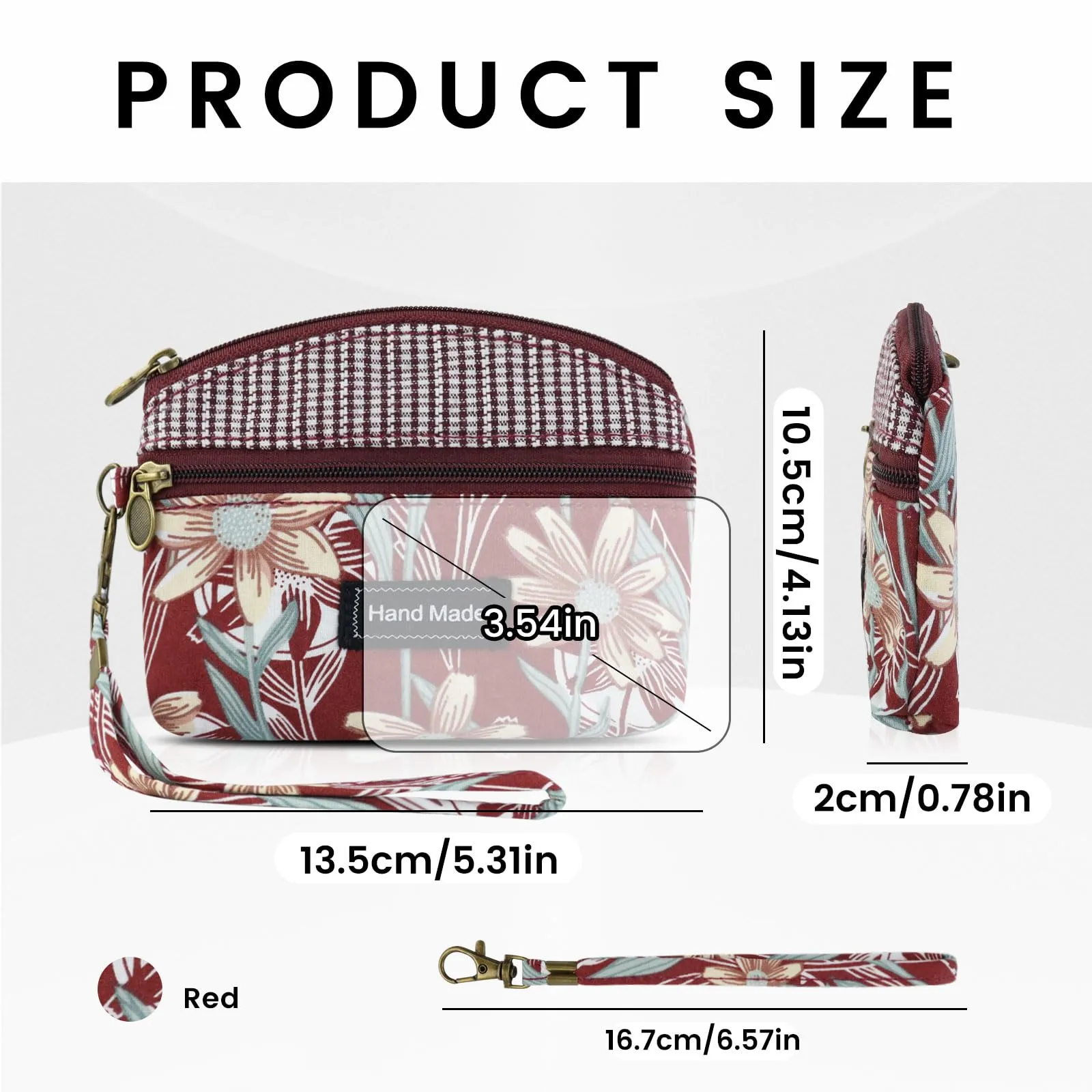 AfitLulu Portafoglio da donna in tela, 2 strati con cerniera, stile bohémien, rosso, 13*10*1cm - immagine 2