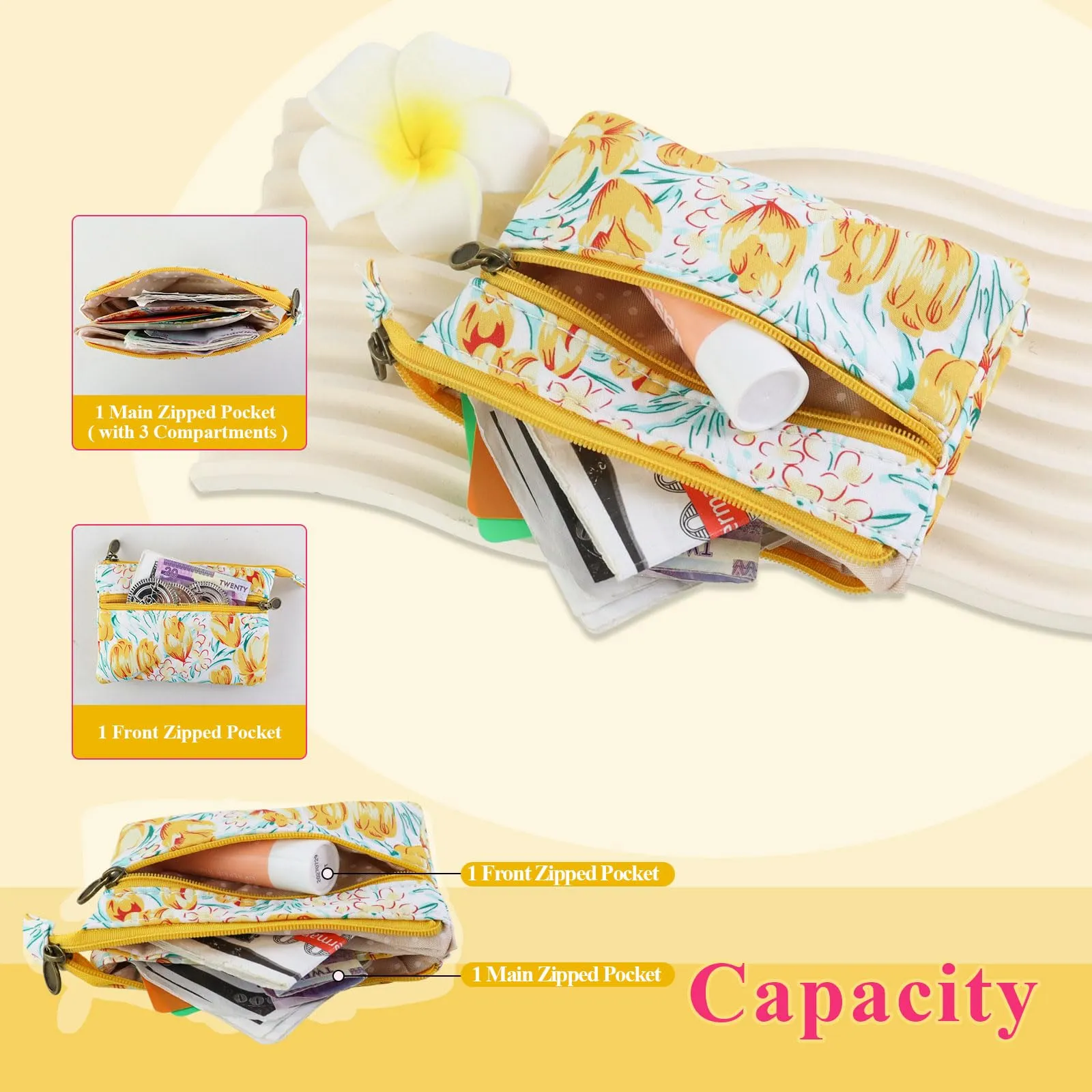 AfitLulu Piccolo portafoglio in tela per donna, stile bohémien, 2 tasche con cerniera, 13*10*1cm - immagine 4