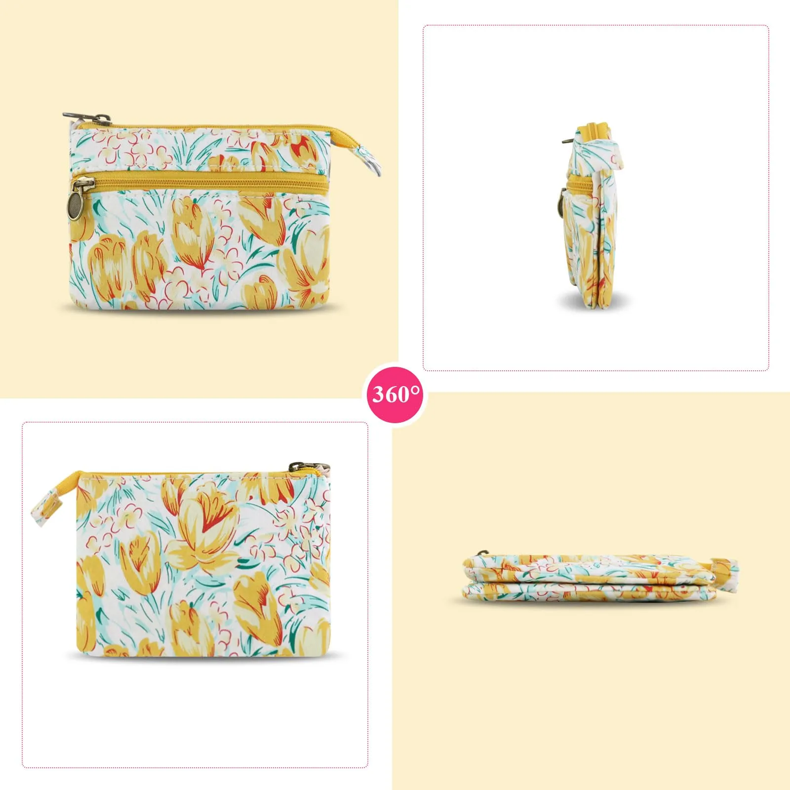 AfitLulu Piccolo portafoglio in tela per donna, stile bohémien, 2 tasche con cerniera, 13*10*1cm - immagine 5