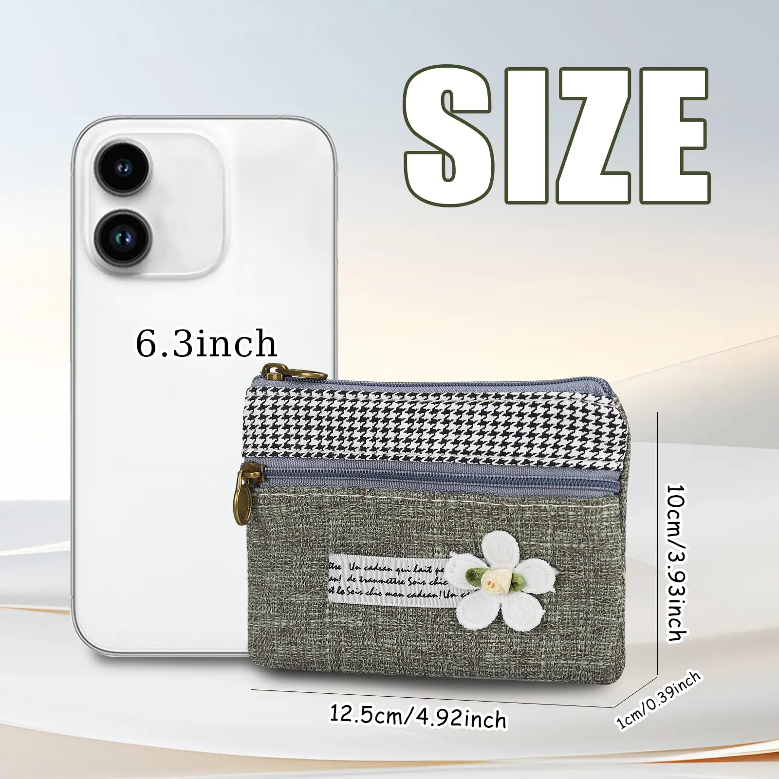 AfitLulu Portafoglio da Donna in Tela Stile Bohémien, 2 Strati con Cerniera, Verde Oliva/Grigio, 13*10*1cm - immagine 2