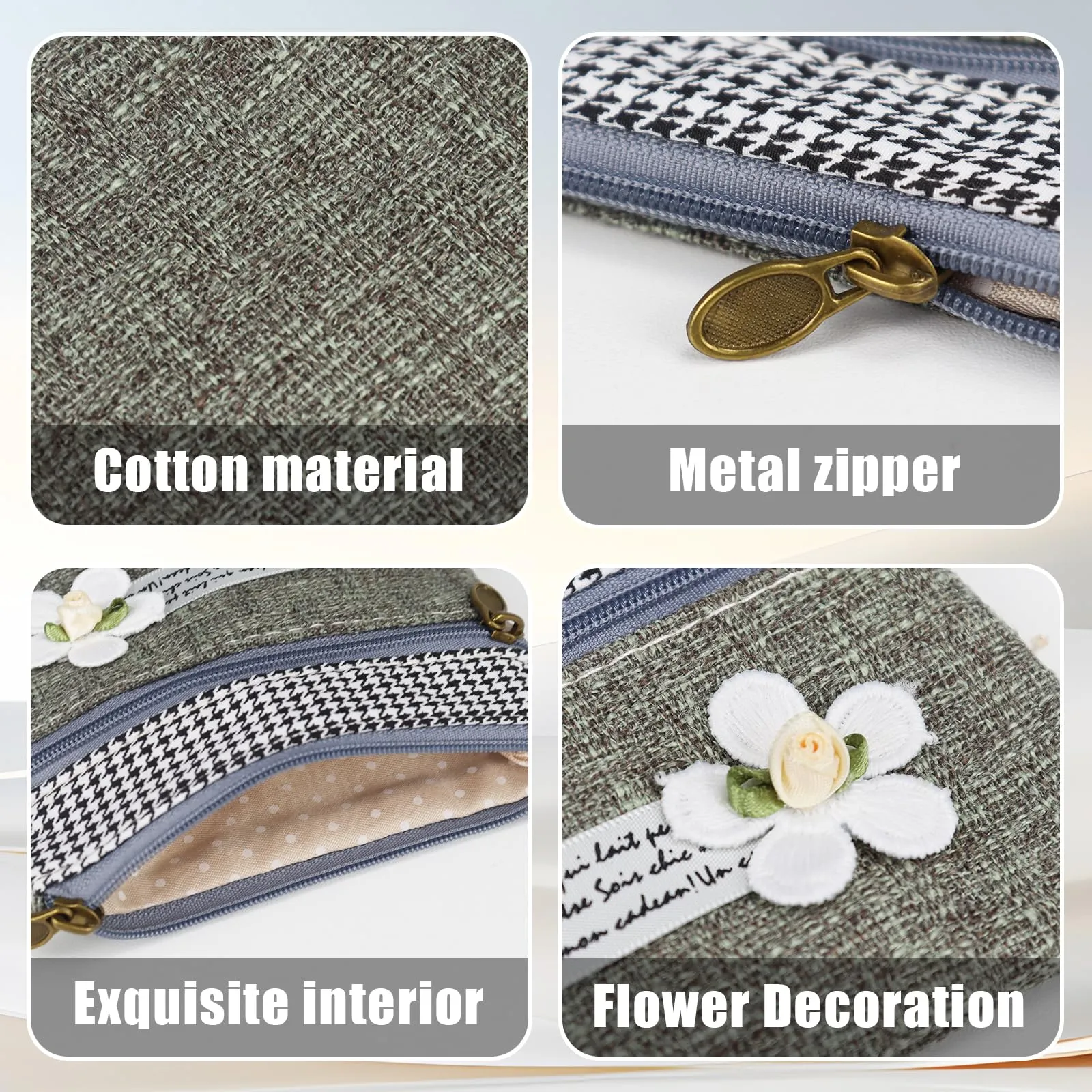 AfitLulu Portafoglio da Donna in Tela Stile Bohémien, 2 Strati con Cerniera, Verde Oliva/Grigio, 13*10*1cm - immagine 4