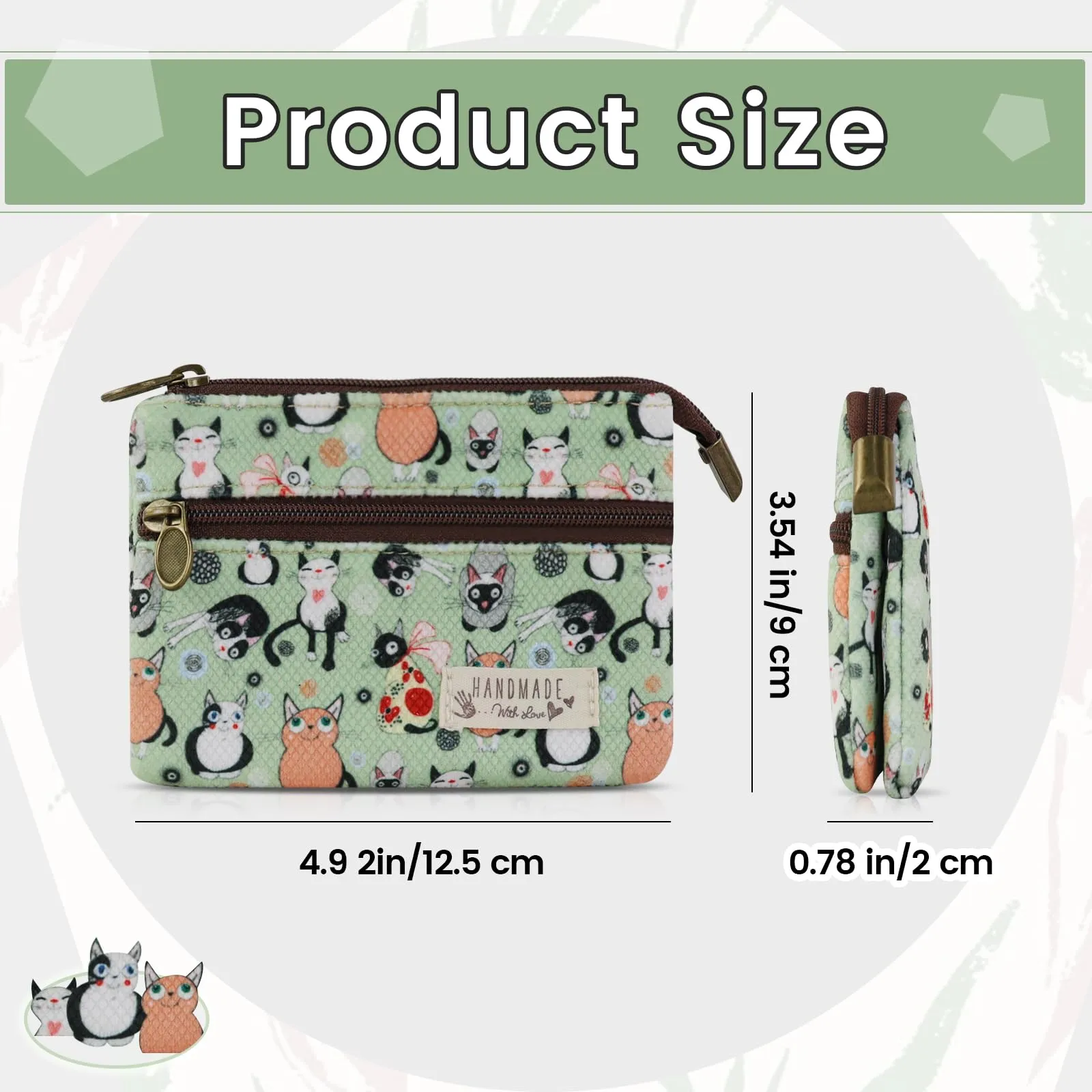 AfitLulu Piccolo Portafoglio da Donna in Tela, 2 Strati con Cerniera, Stile Bohémien, Verde Menta, 13x10x1cm - immagine 2