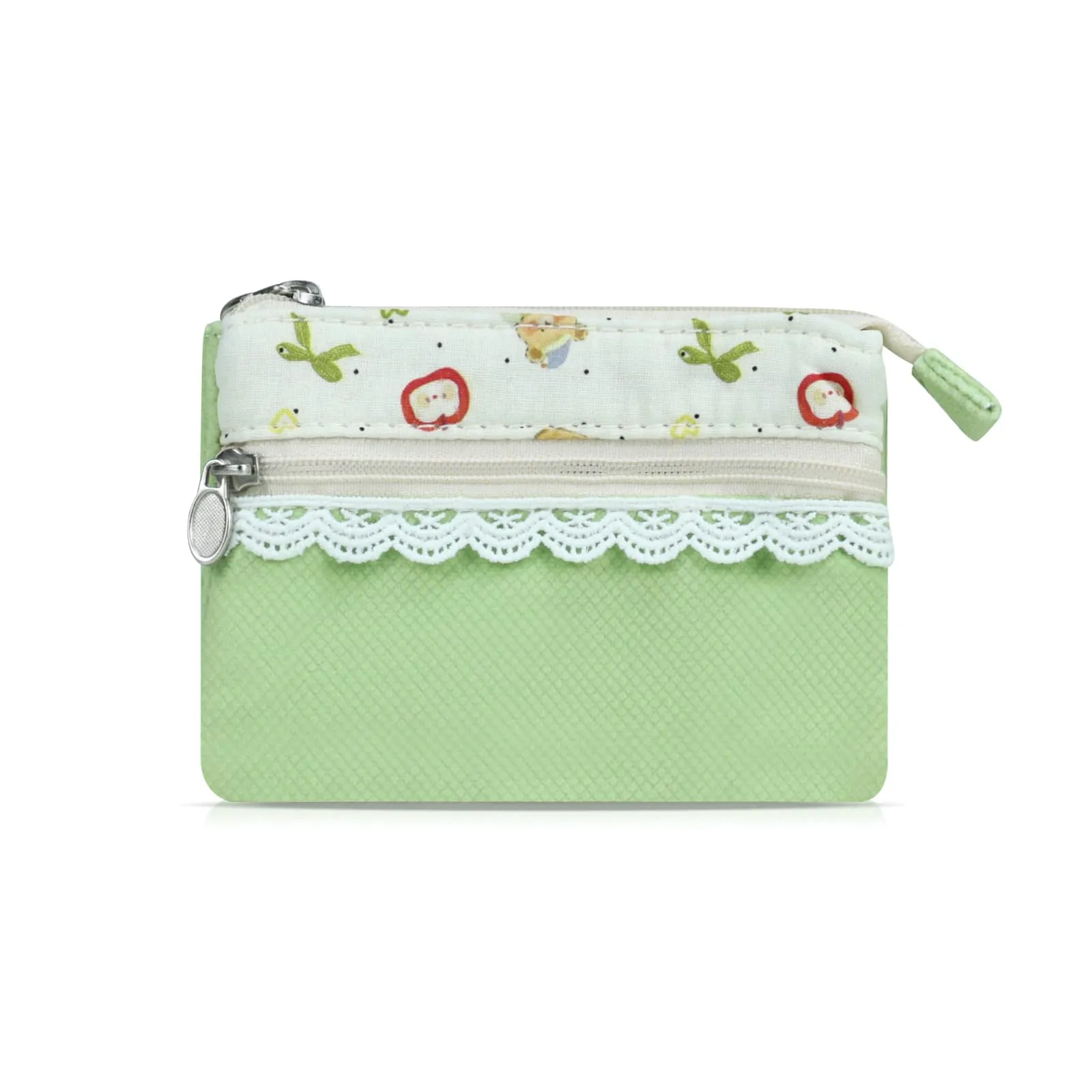 AfitLulu Piccolo Portafoglio da Donna in Tela, 2 Strati con Cerniera, Stile Bohémien, Verde Erba, 13x10x1cm - immagine 1