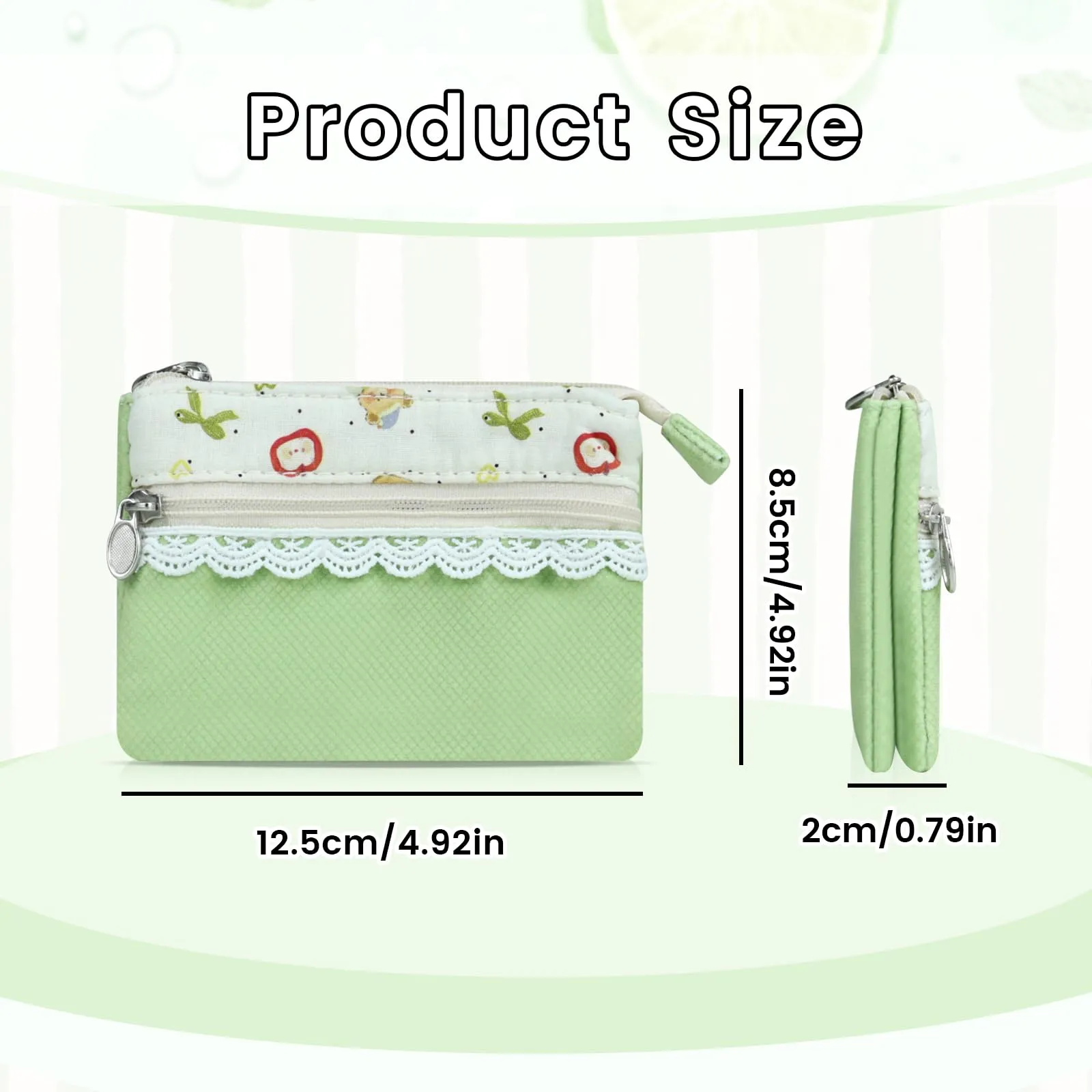 AfitLulu Piccolo Portafoglio da Donna in Tela, 2 Strati con Cerniera, Stile Bohémien, Verde Erba, 13x10x1cm - immagine 2