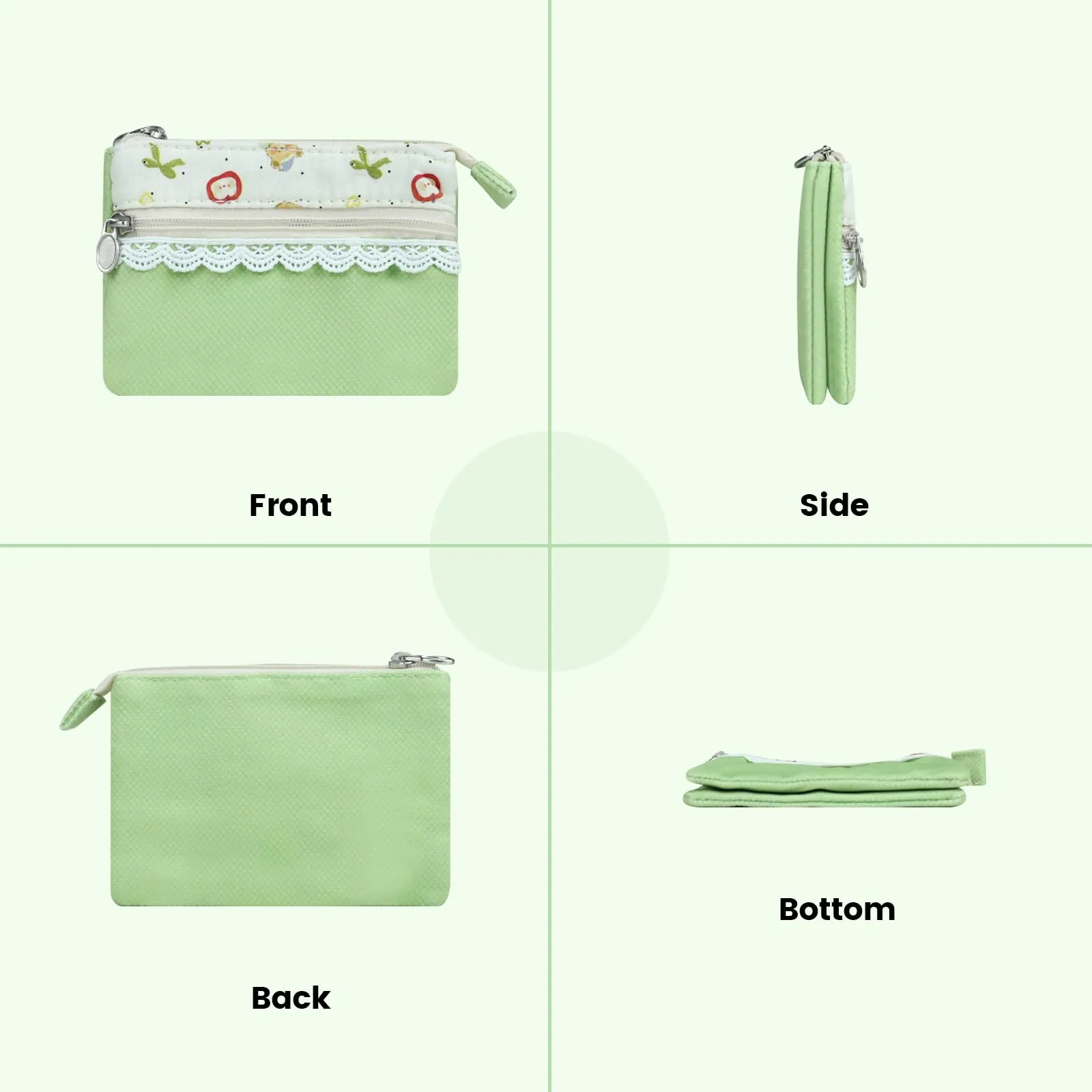 AfitLulu Piccolo Portafoglio da Donna in Tela, 2 Strati con Cerniera, Stile Bohémien, Verde Erba, 13x10x1cm - immagine 5