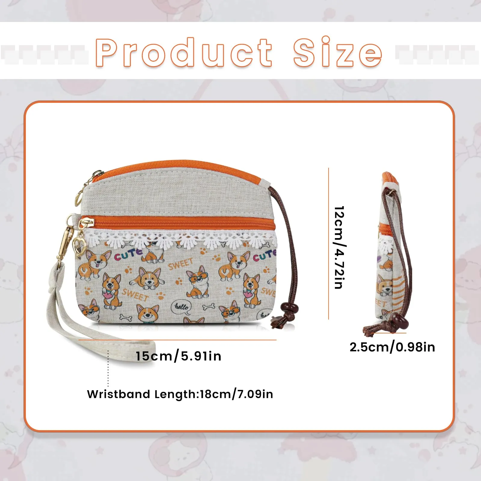 AfitLulu Piccolo Portafoglio in Tela per Donna, Stile Bohémien, Beige Chiaro, 13x10x1cm - immagine 2