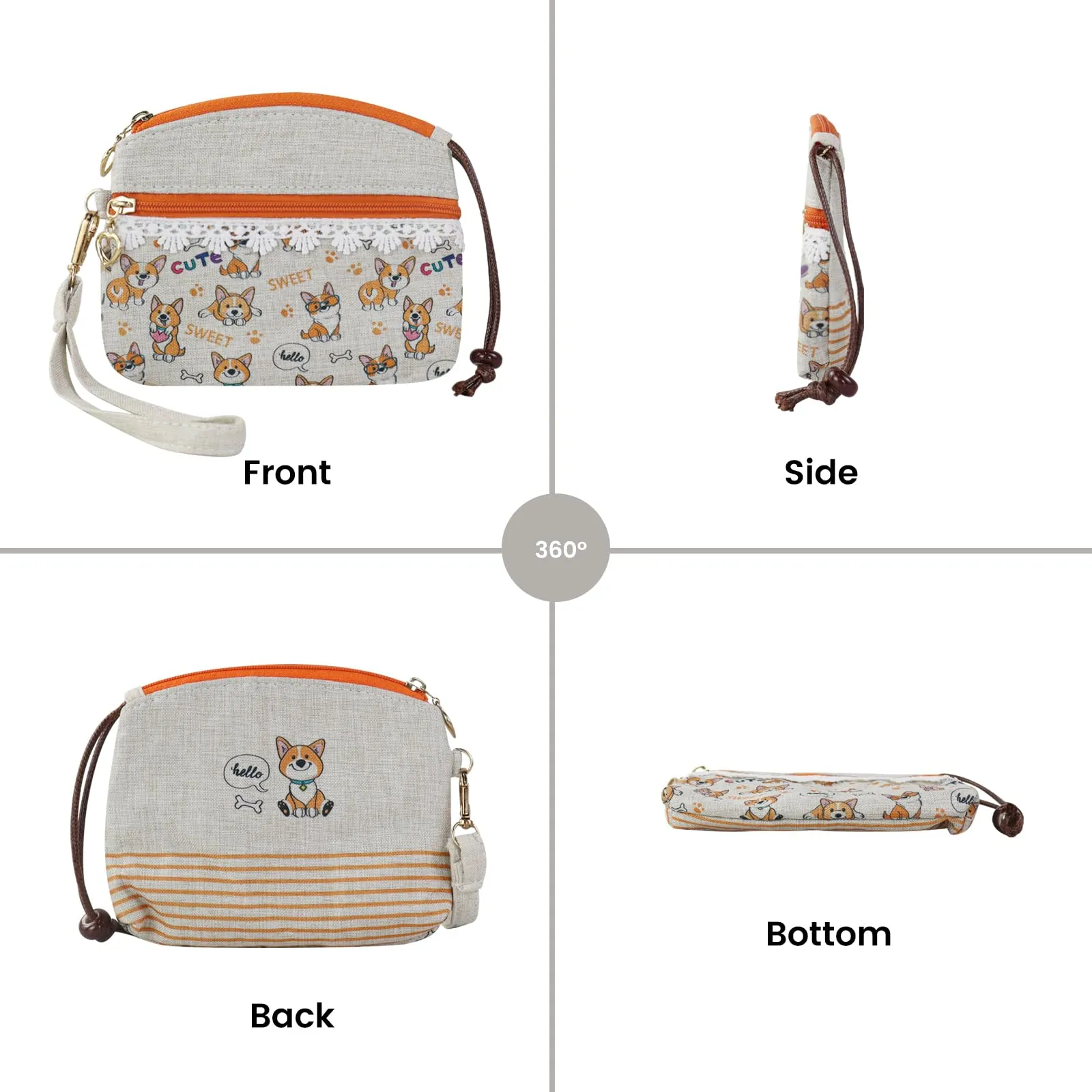 AfitLulu Piccolo Portafoglio in Tela per Donna, Stile Bohémien, Beige Chiaro, 13x10x1cm - immagine 5