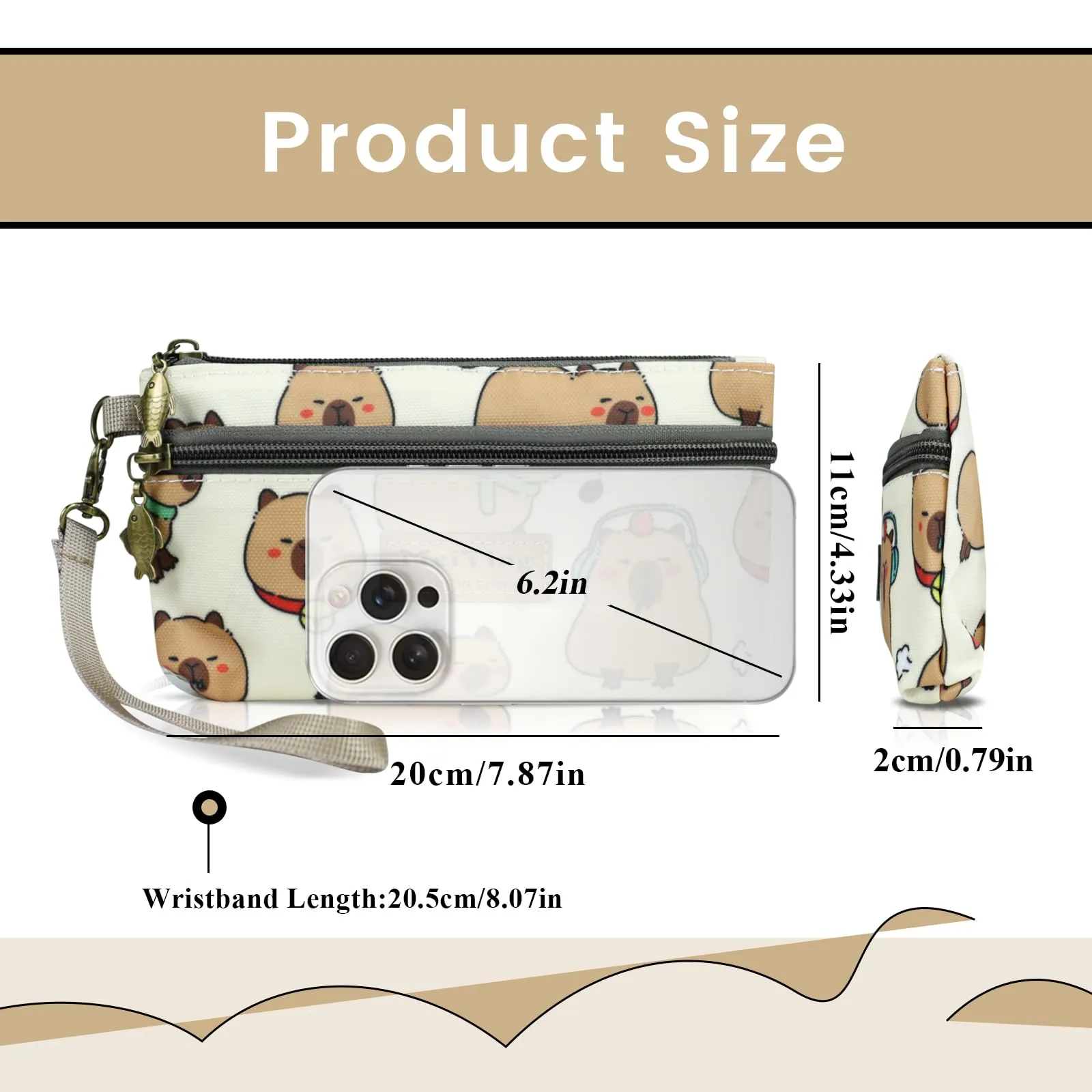 AfitLulu Piccolo Portafoglio da Donna in Tela, 2 Strati con Cerniera, Stile Bohémien, Beige-albicocca, 13*10*1cm - immagine 2