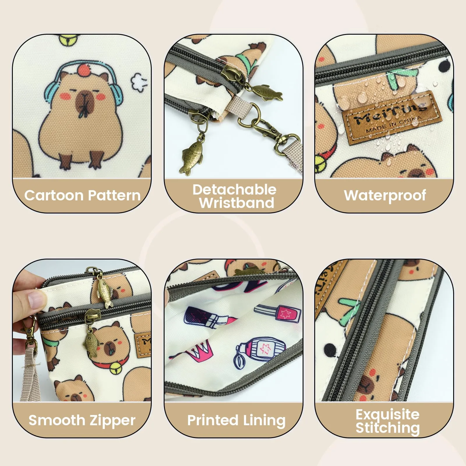 AfitLulu Piccolo Portafoglio da Donna in Tela, 2 Strati con Cerniera, Stile Bohémien, Beige-albicocca, 13*10*1cm - immagine 3