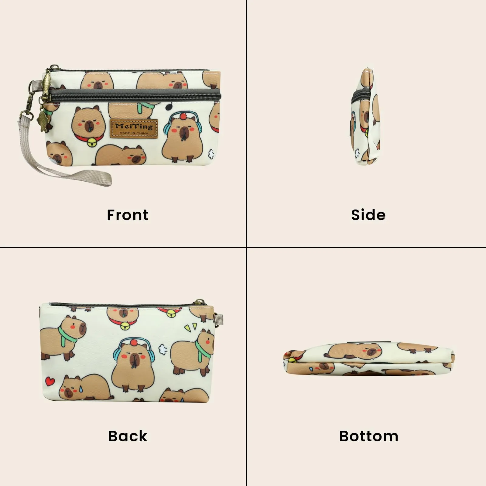 AfitLulu Piccolo Portafoglio da Donna in Tela, 2 Strati con Cerniera, Stile Bohémien, Beige-albicocca, 13*10*1cm - immagine 5