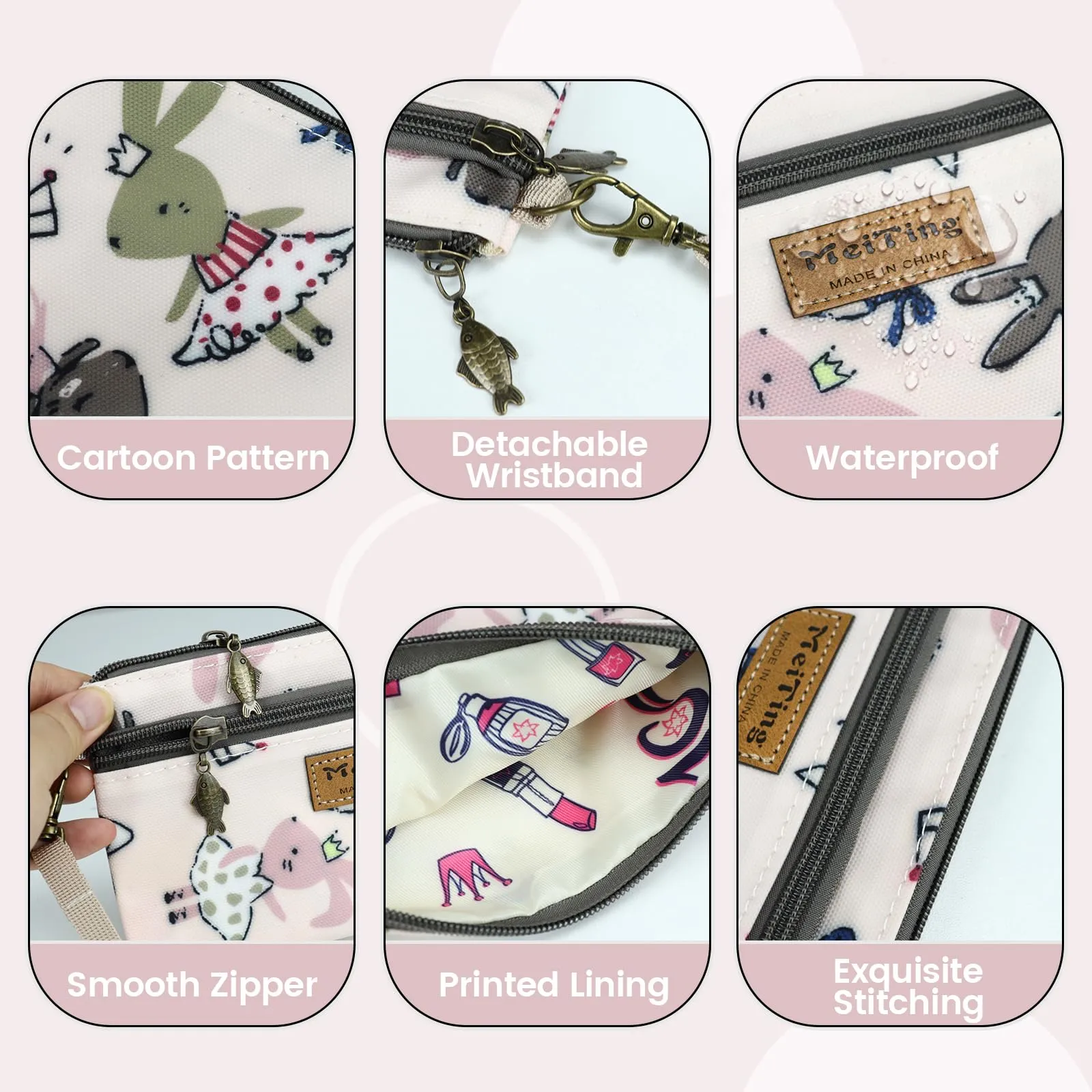 AfitLulu Portafoglio Mini in Tela Donna, Stile Bohémien, 2 Strati con Tasche con Cerniera, Rosa Chiaro, 13x10x1cm - immagine 3