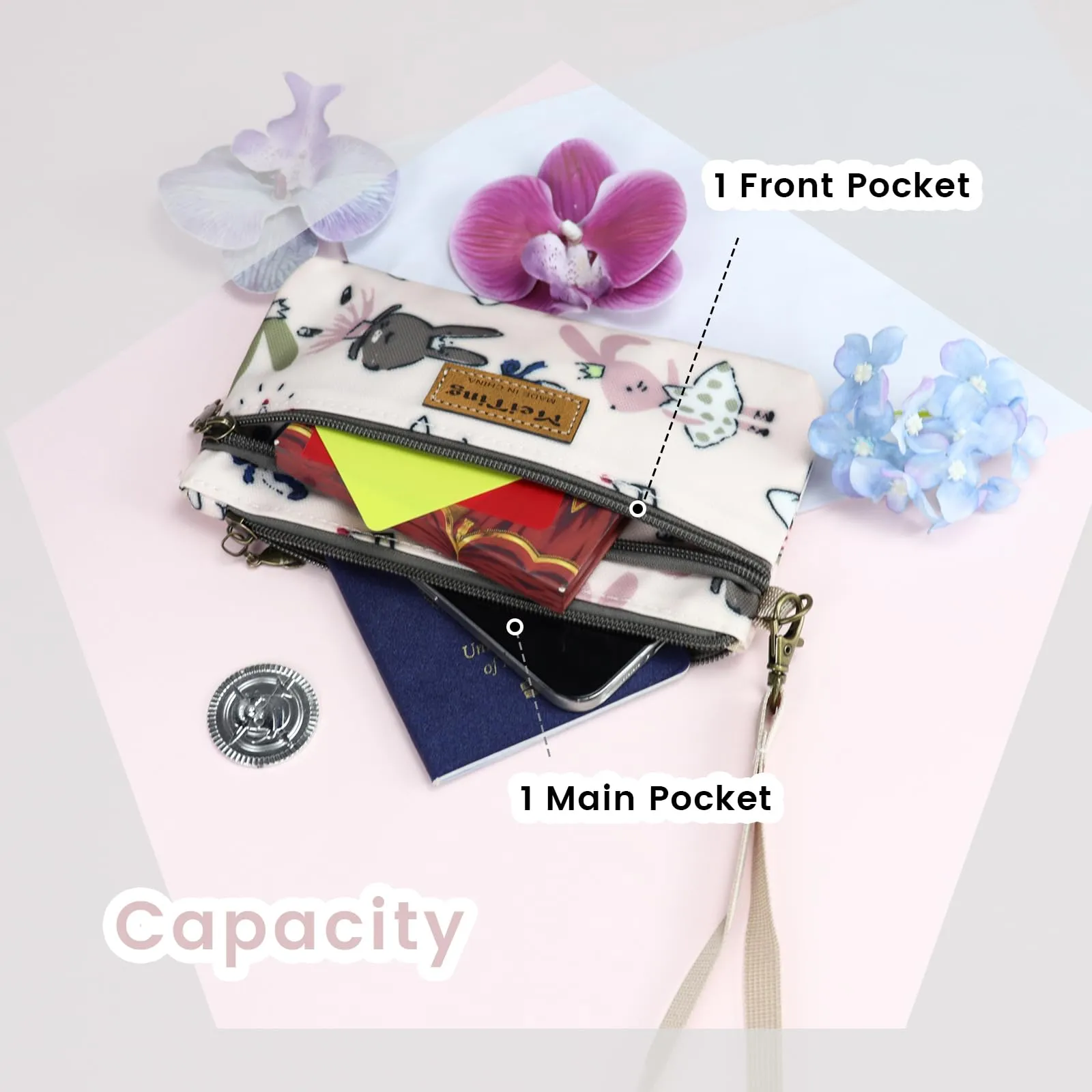 AfitLulu Portafoglio Mini in Tela Donna, Stile Bohémien, 2 Strati con Tasche con Cerniera, Rosa Chiaro, 13x10x1cm - immagine 4