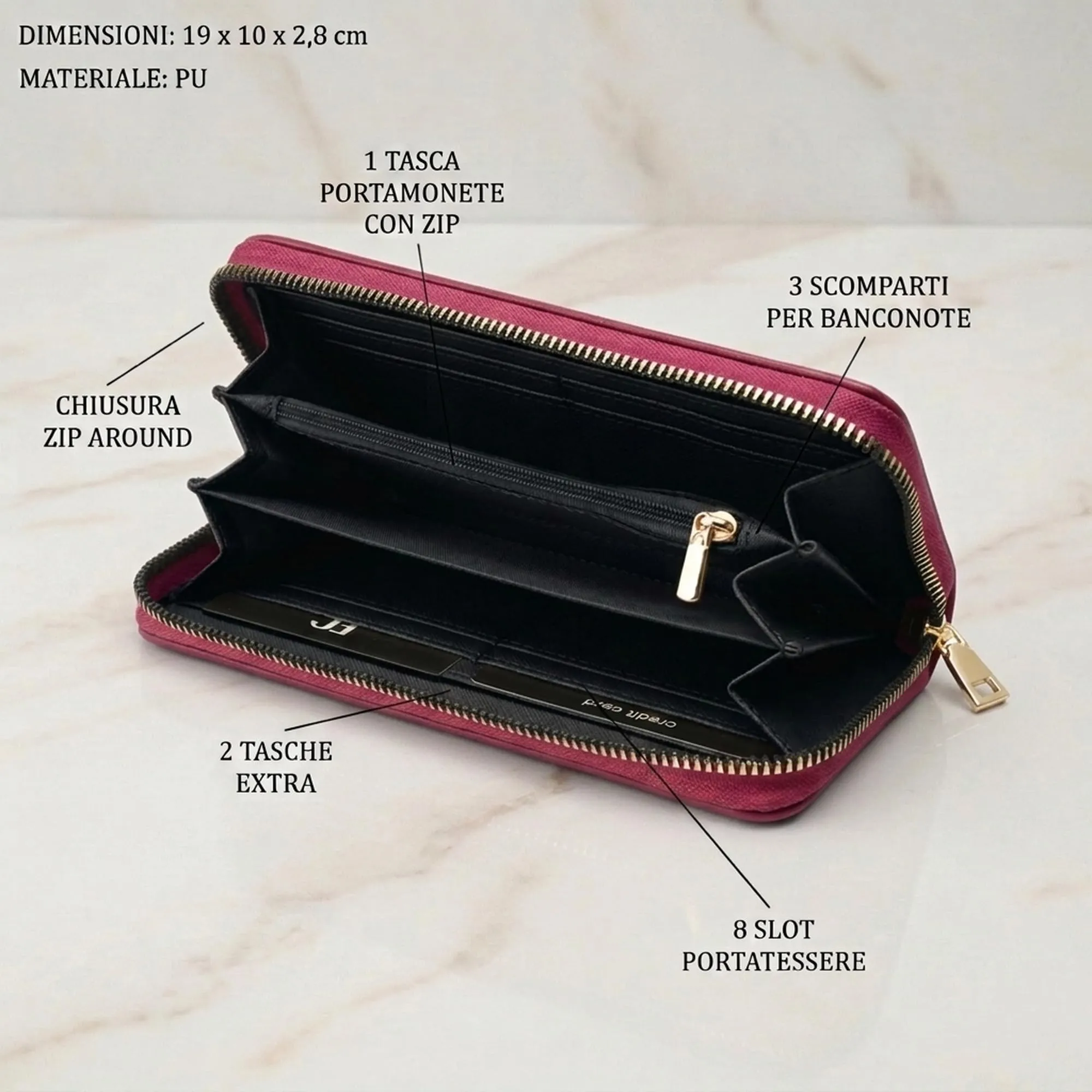 EC Contemporary Coveri Portafoglio Donna in PU con Cerniera Zip Around e Grafica Artistica - immagine 2