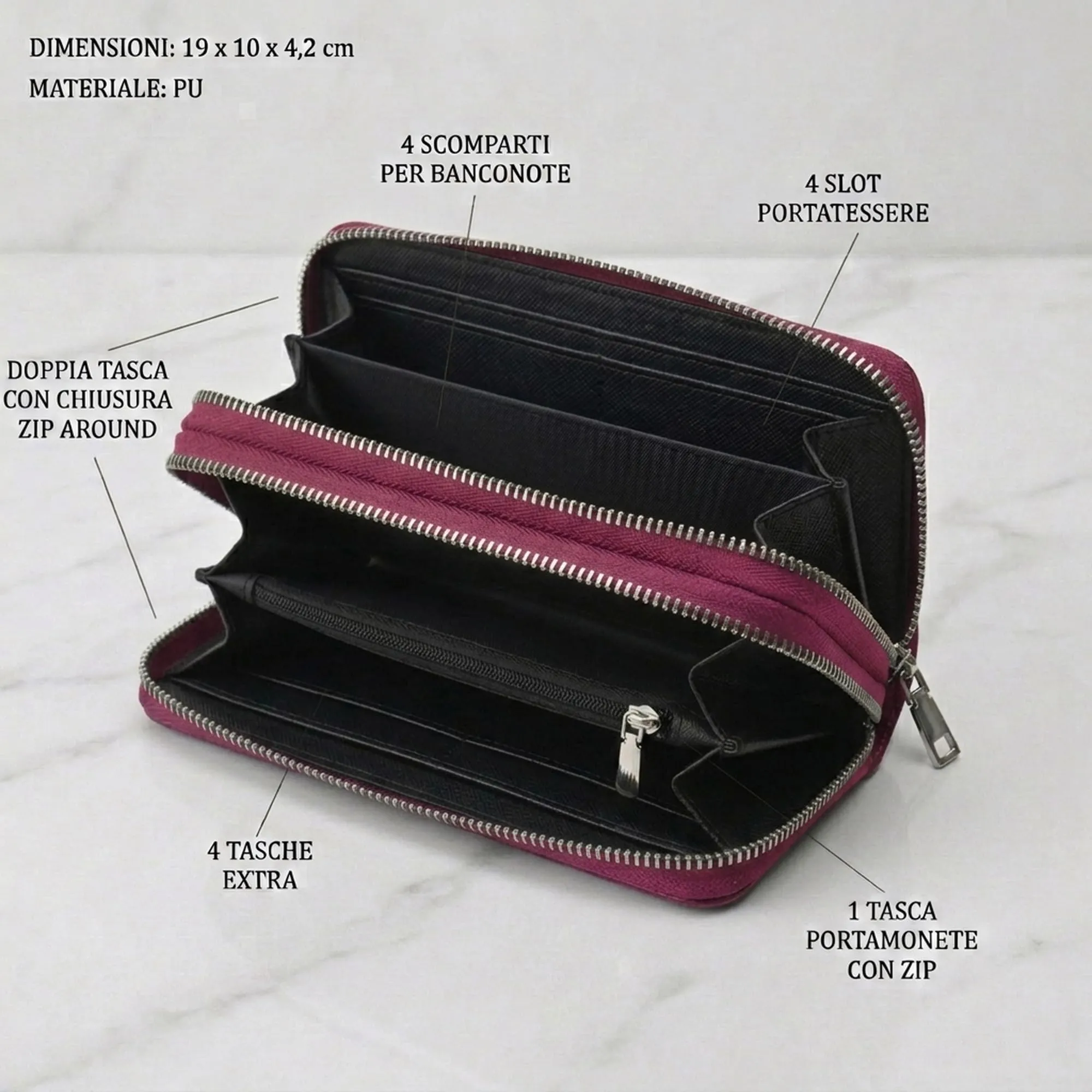 EC Contemporary Coveri Portafoglio Donna in PU con Cerniera Zip Around, Grafica Artistica - immagine 2