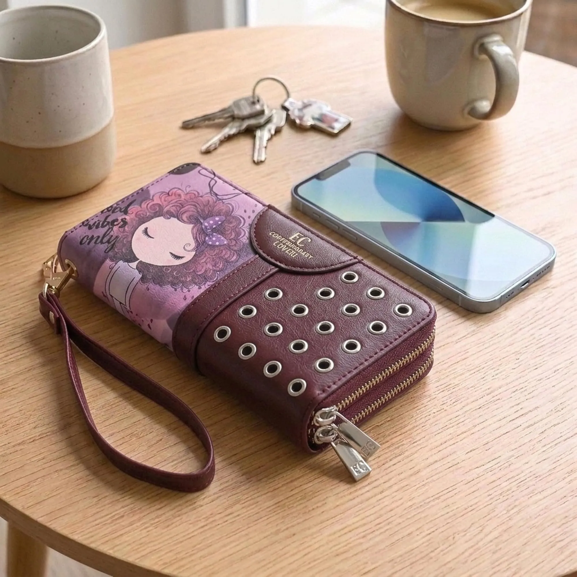 EC Contemporary Coveri Portafoglio Donna in PU con Cerniera Zip Around, Grafica Artistica - immagine 3