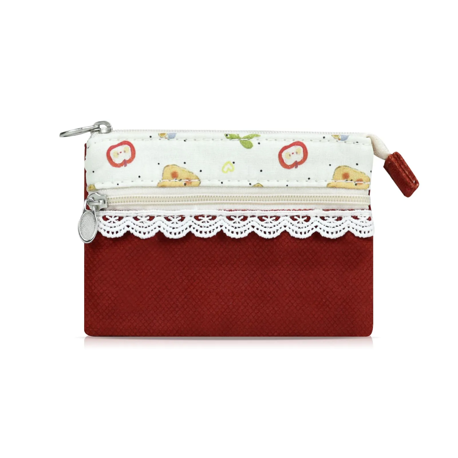 AfitLulu Piccolo portafoglio da donna in tela, 2 strati con cerniera, stile bohémien, rosso vivo, 13x10x1cm - immagine 1
