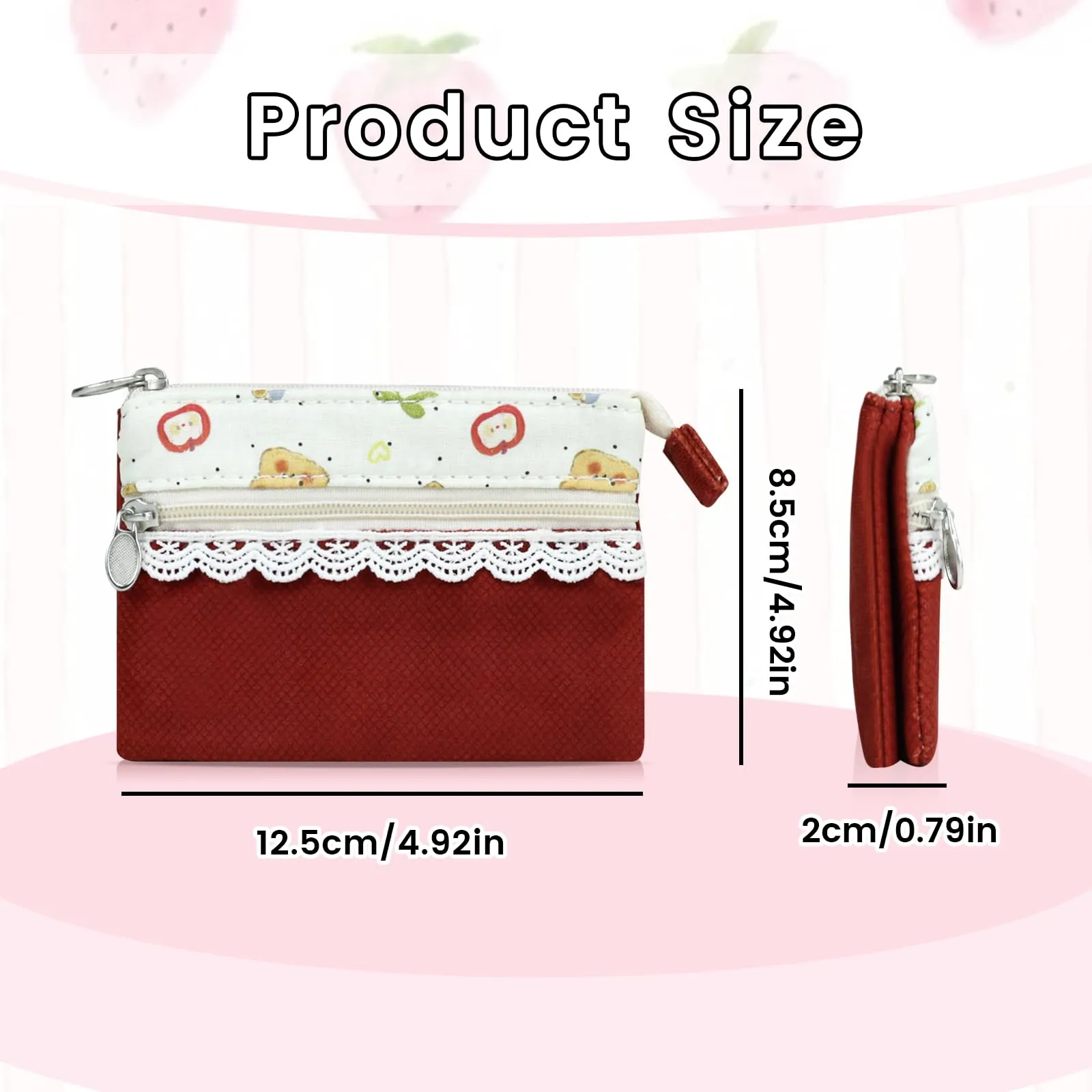 AfitLulu Piccolo portafoglio da donna in tela, 2 strati con cerniera, stile bohémien, rosso vivo, 13x10x1cm - immagine 2